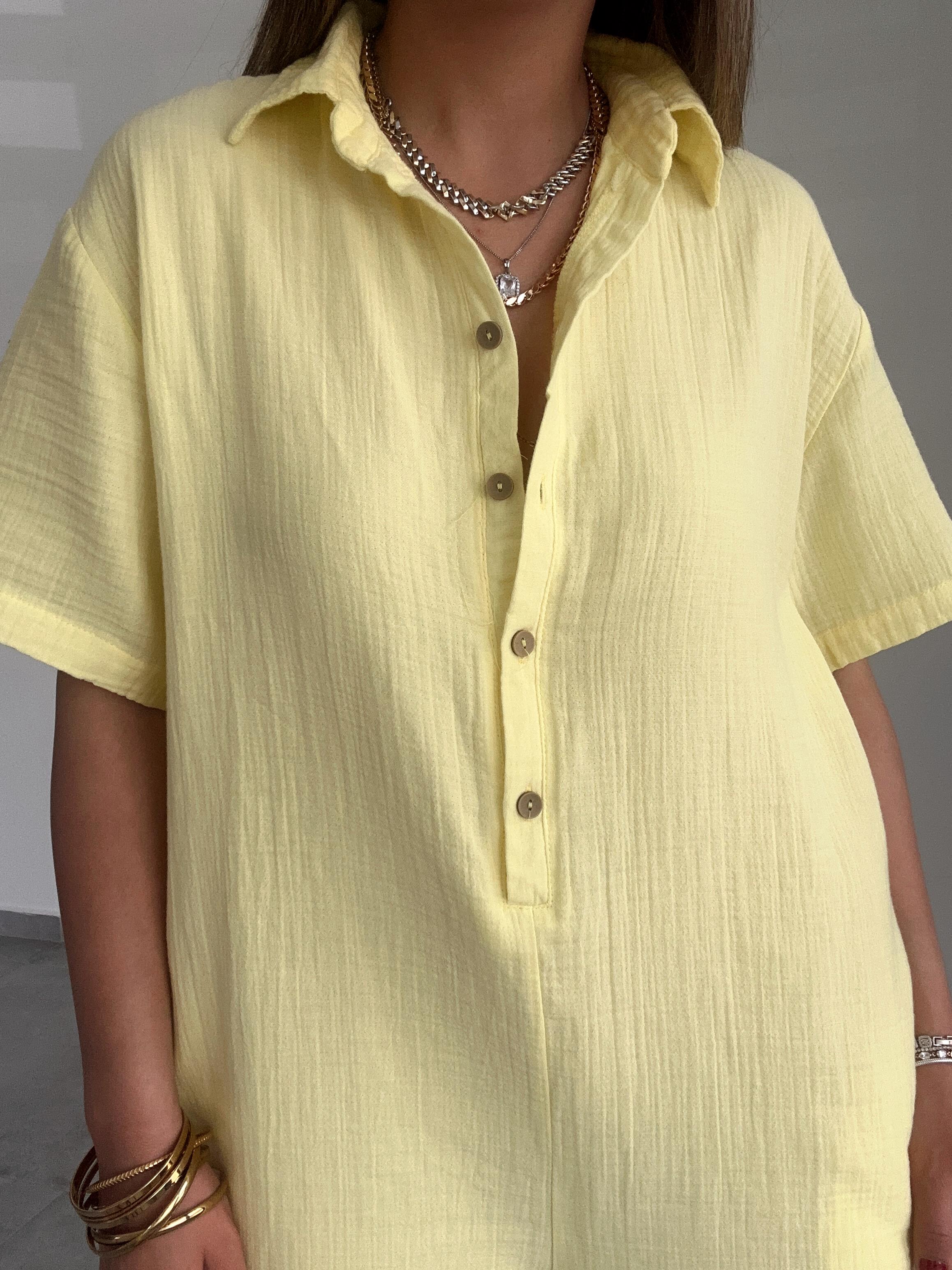 Sarı Müslin Yakalı Tulum