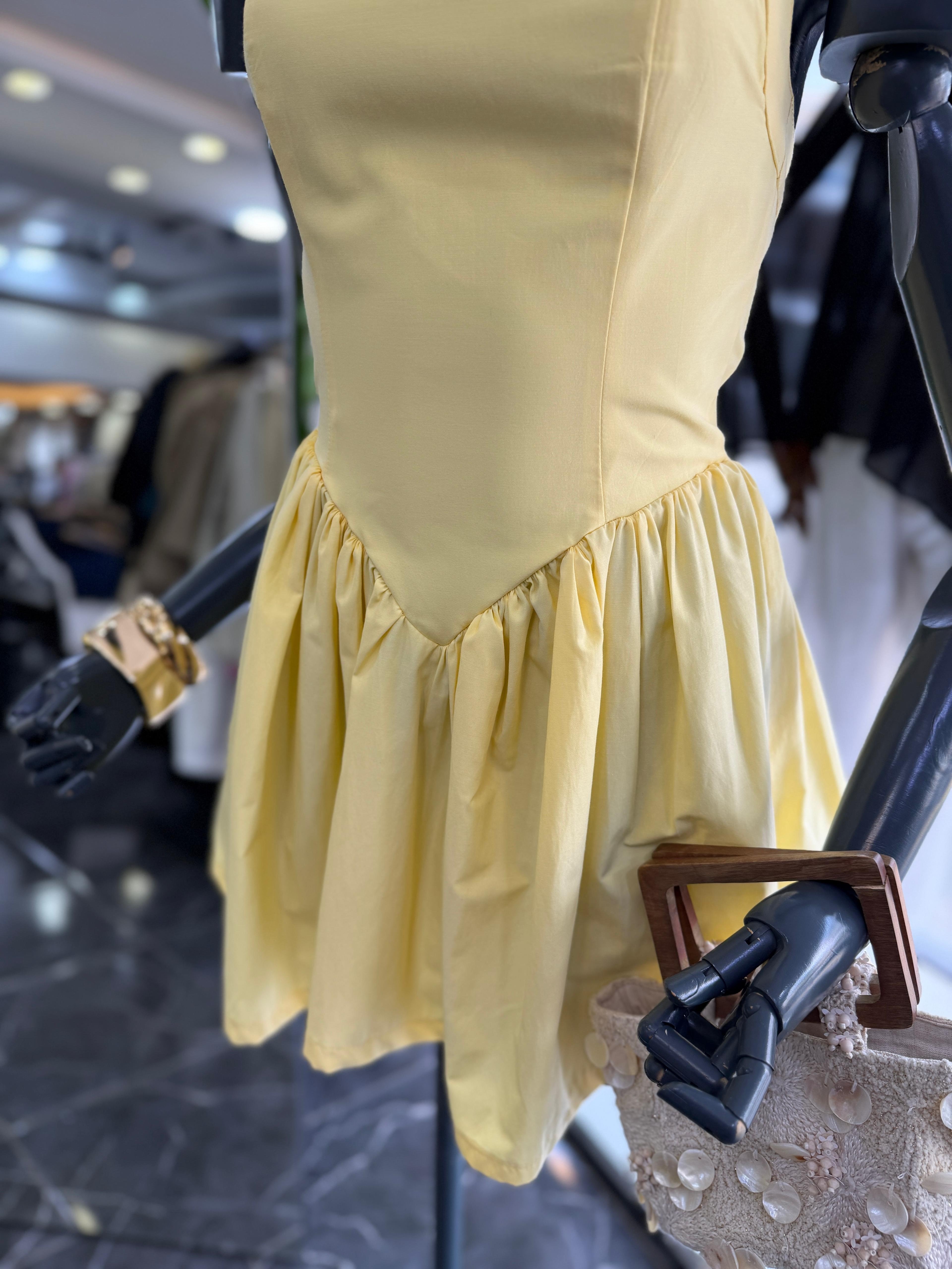 Sarı Poplin Kumaş Halter Yaka Elbise