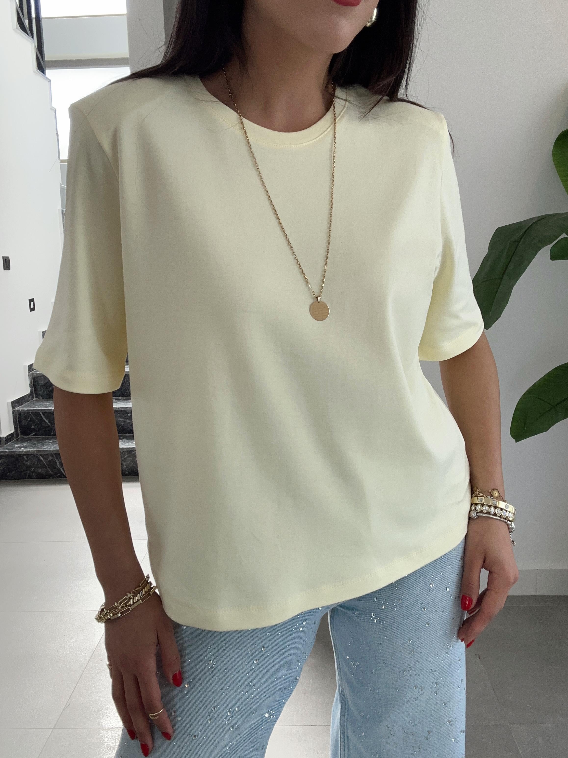 Sarı Vatkalı Basic Tişört