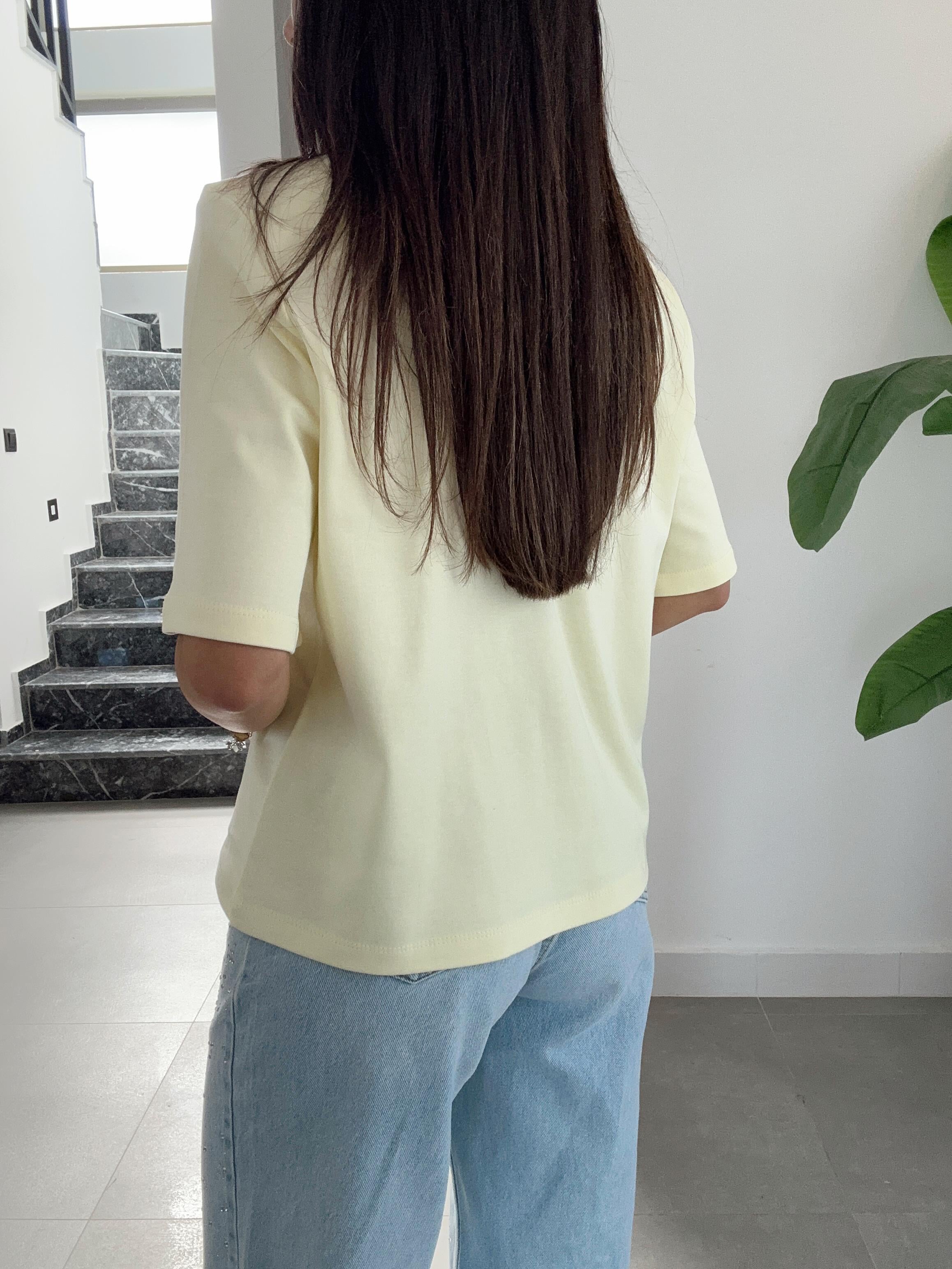 Sarı Vatkalı Basic Tişört