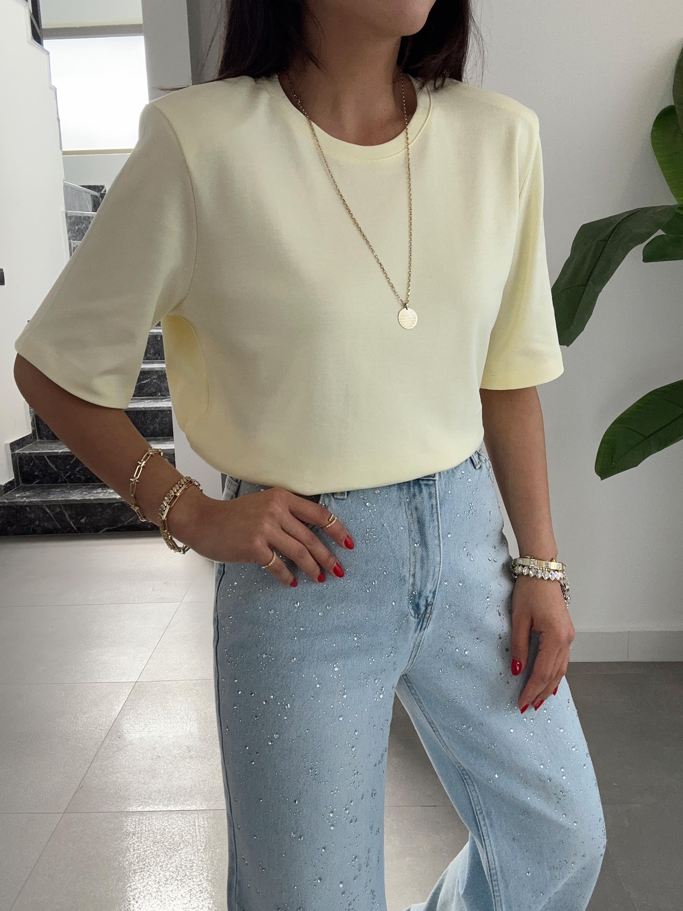 Sarı Vatkalı Basic Tişört