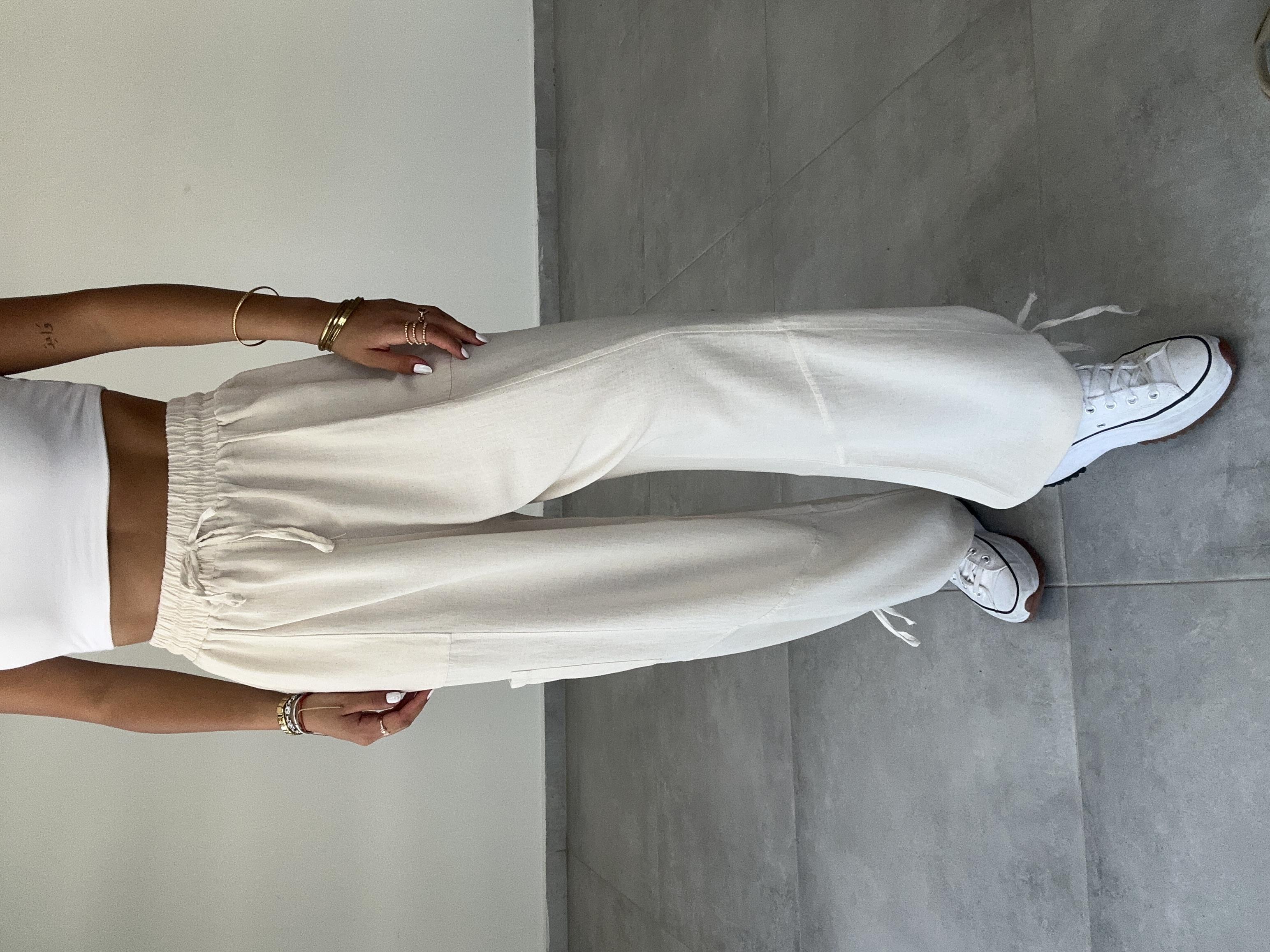 Sasha Bej Tasarım Keten Pantolon