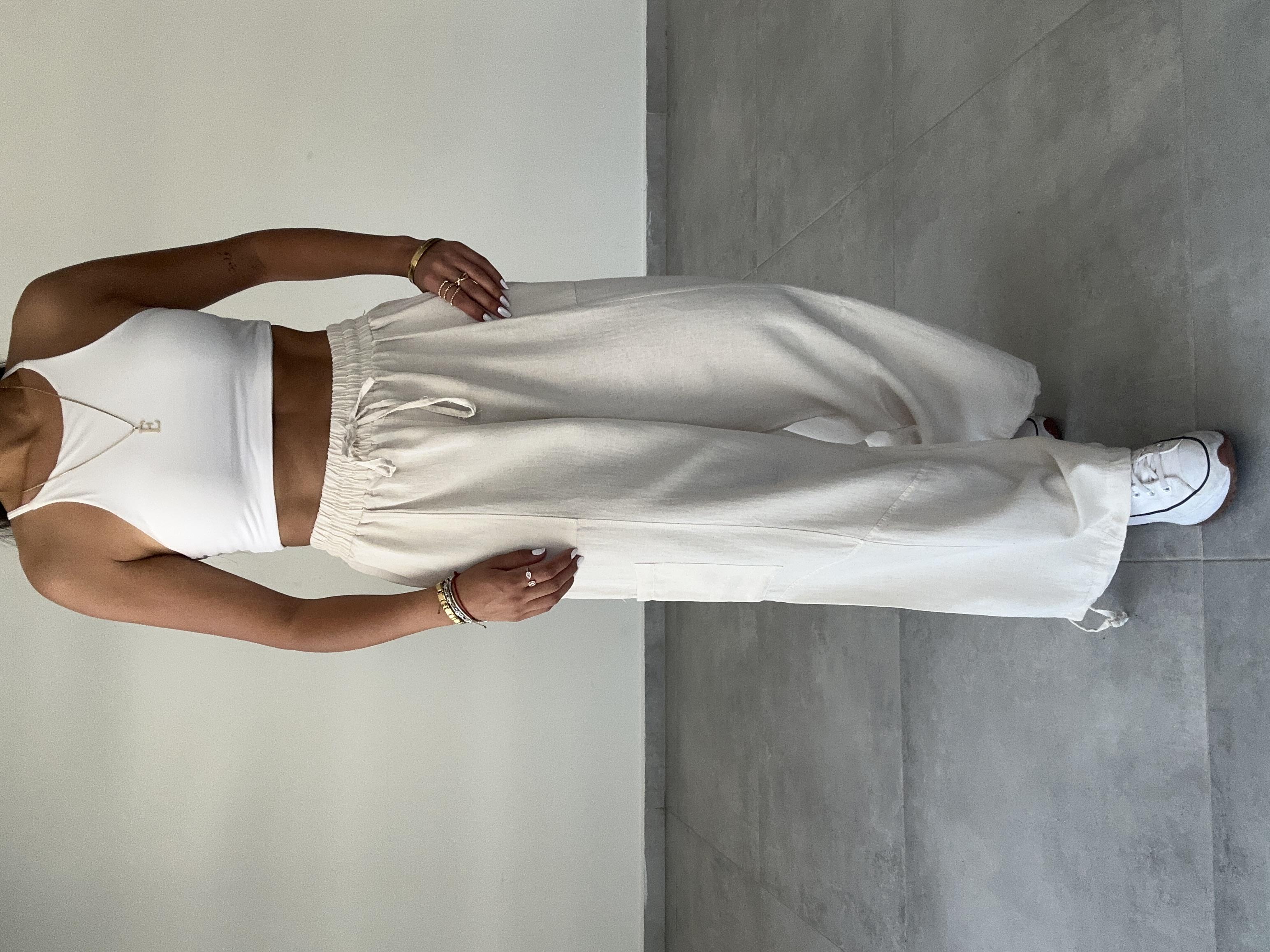 Sasha Bej Tasarım Keten Pantolon