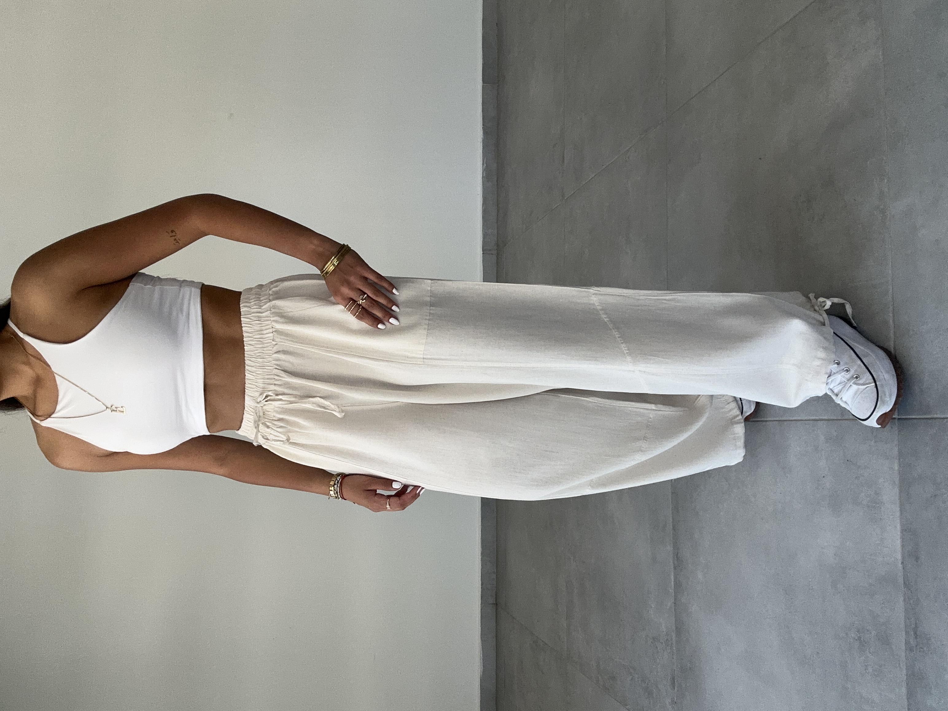 Sasha Bej Tasarım Keten Pantolon