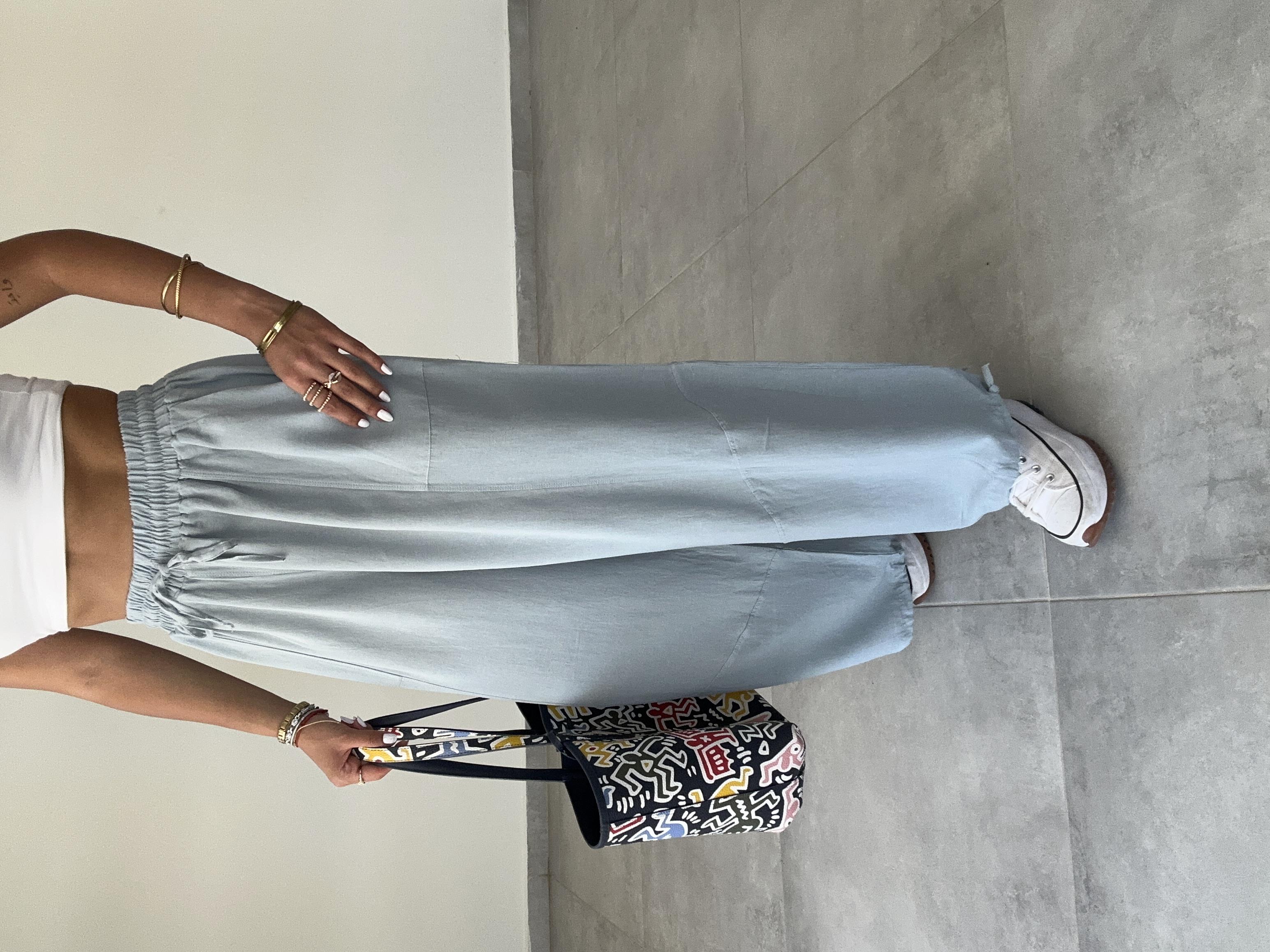 Sasha Mavi Tasarım Keten Pantolon