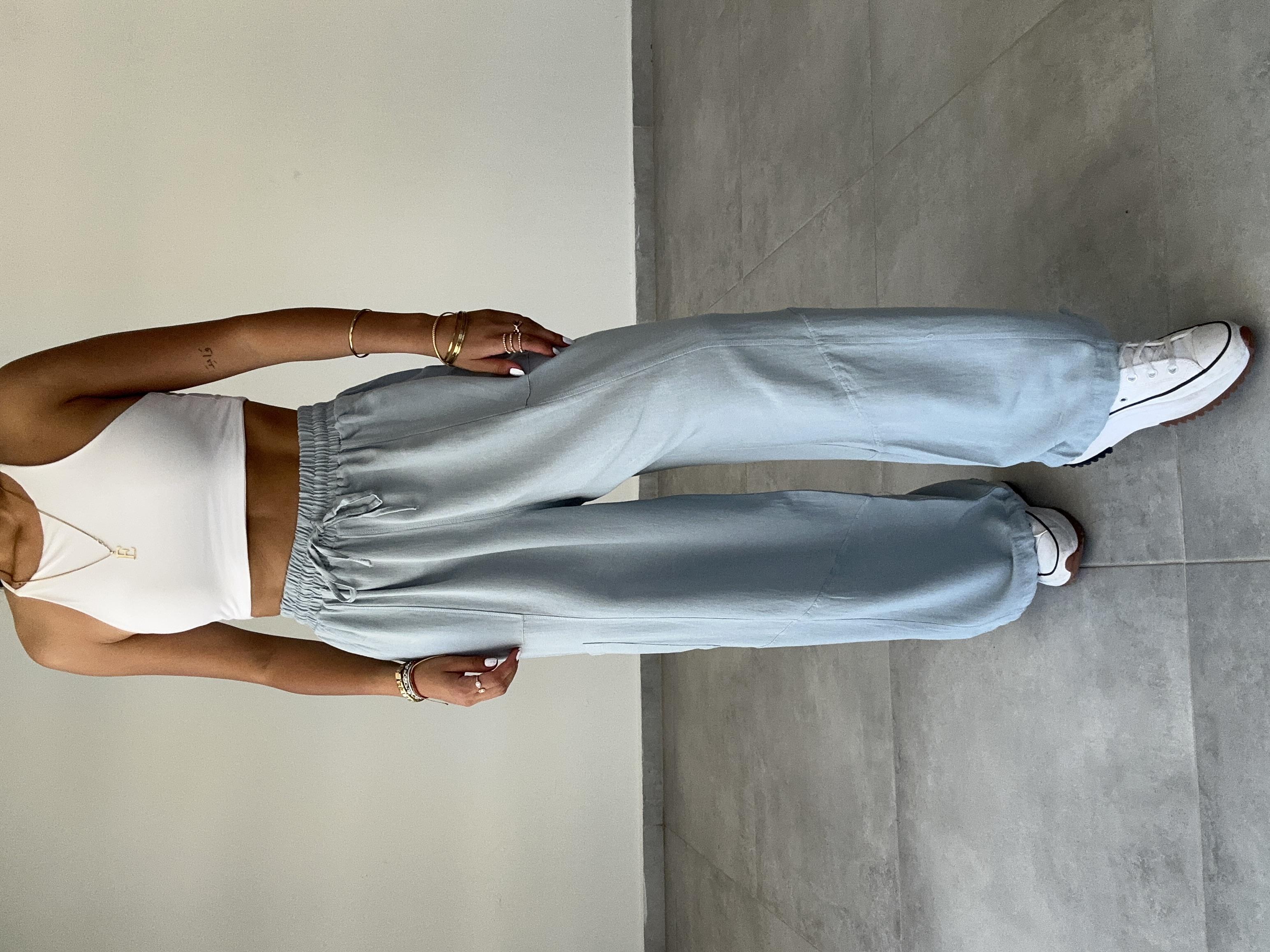 Sasha Mavi Tasarım Keten Pantolon