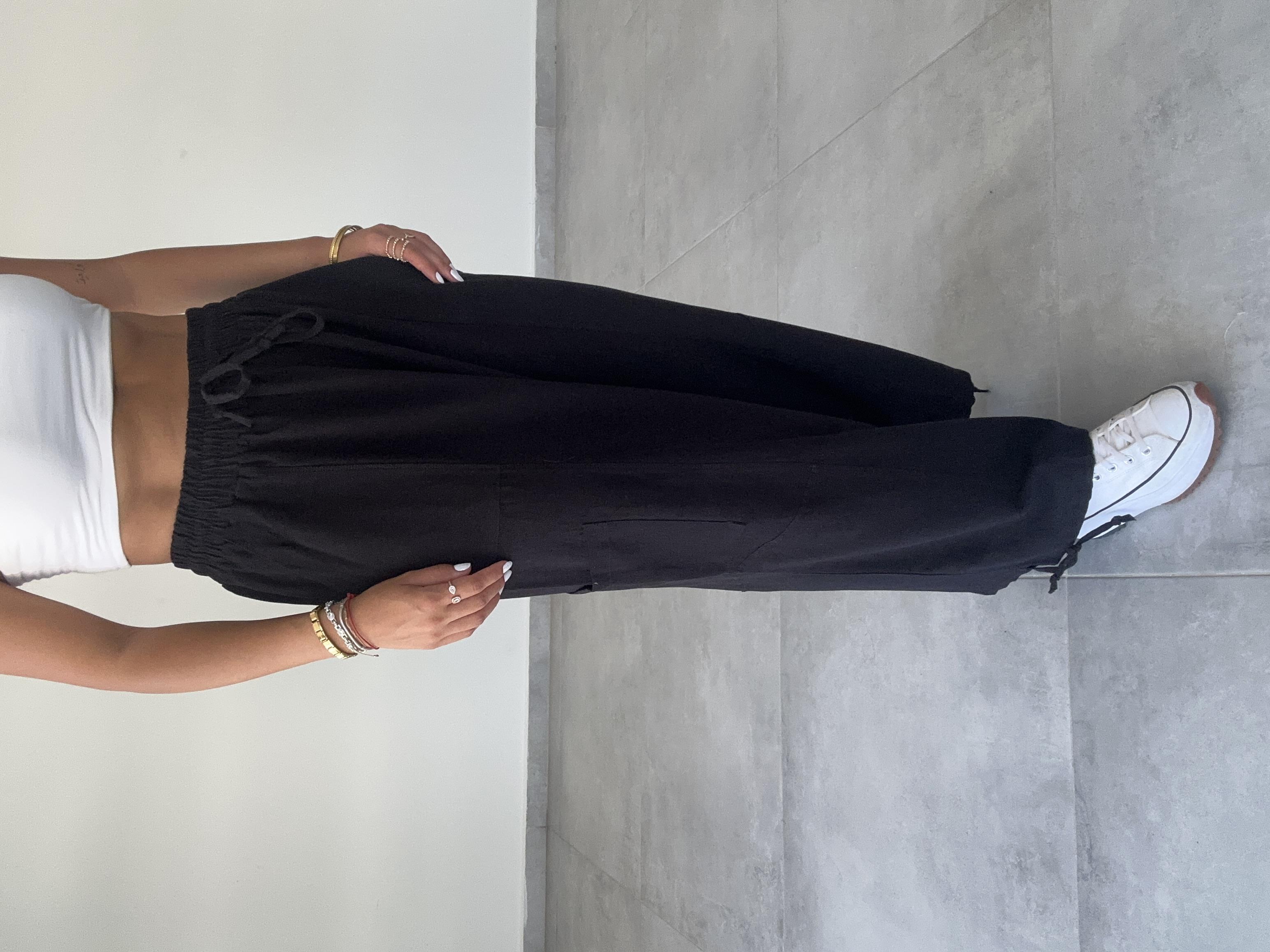 Sasha Siyah Tasarım Keten Pantolon