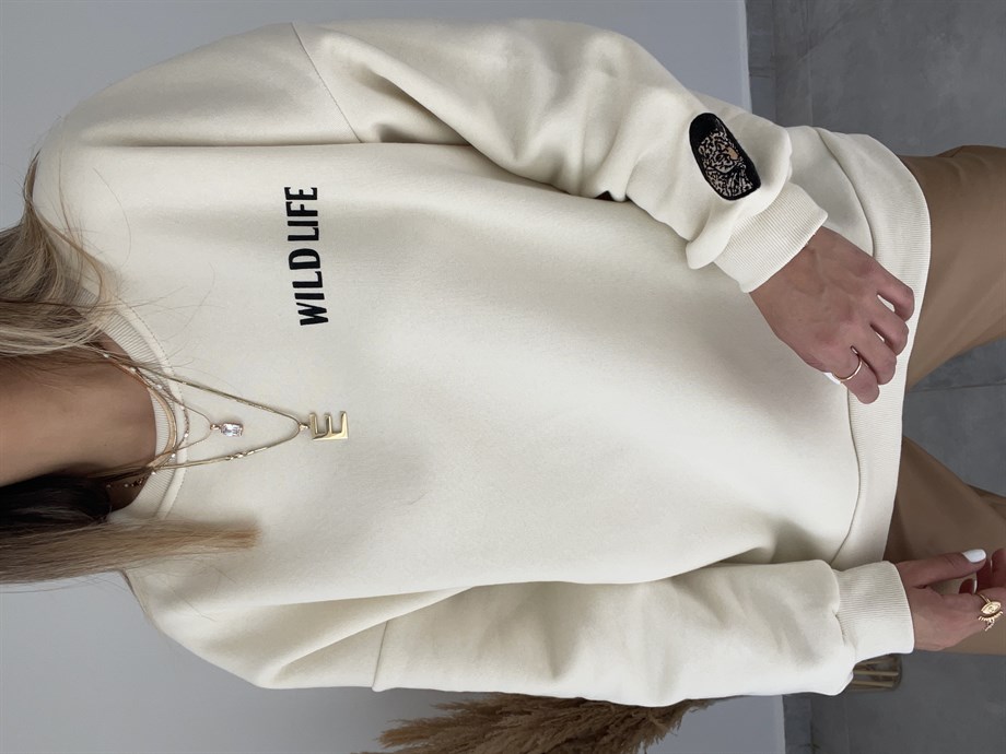 Sırtı Kaplan Detaylı Bej Sweatshirt