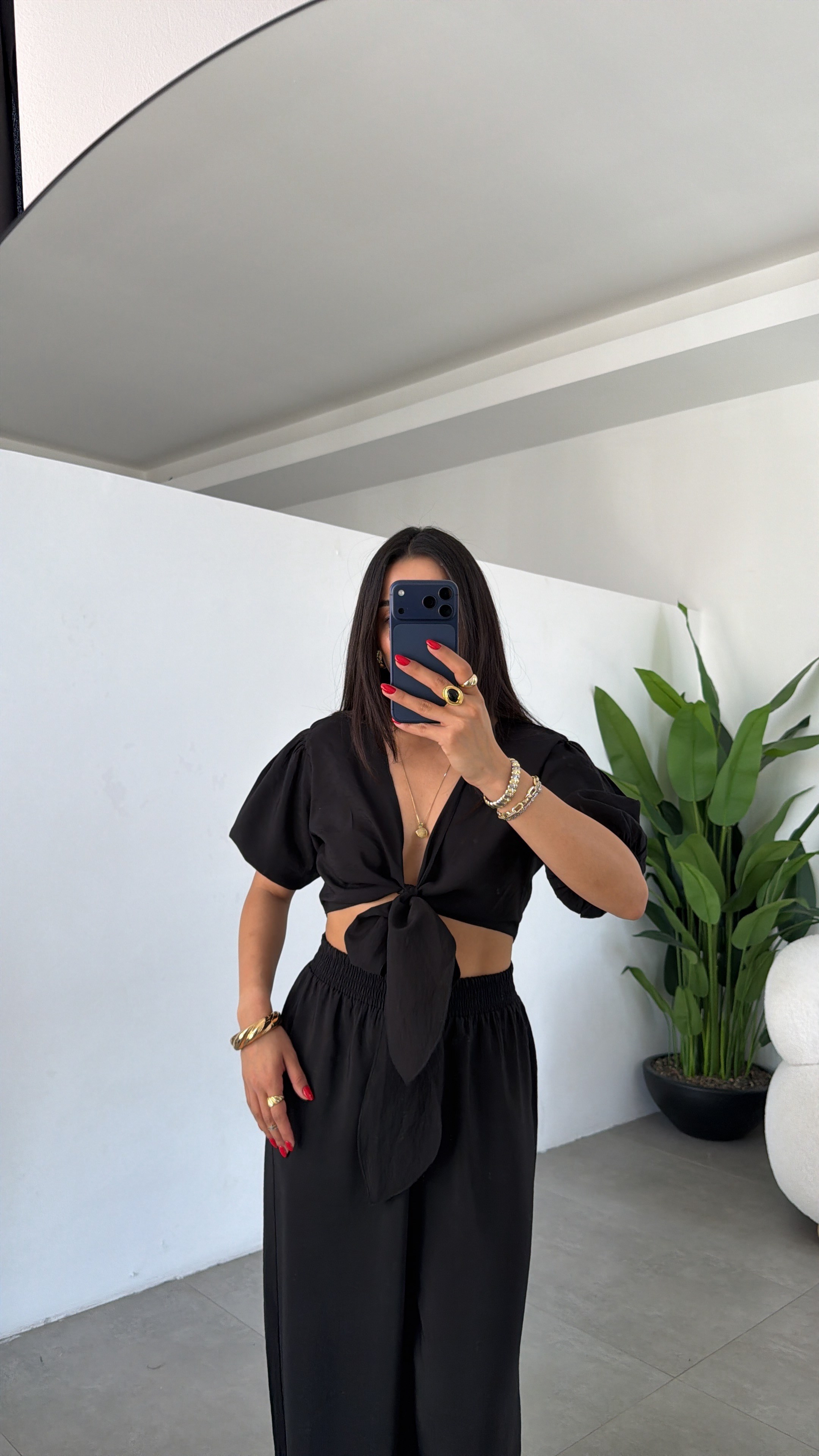 Siyah Aymila Bluz Pantolon Takım