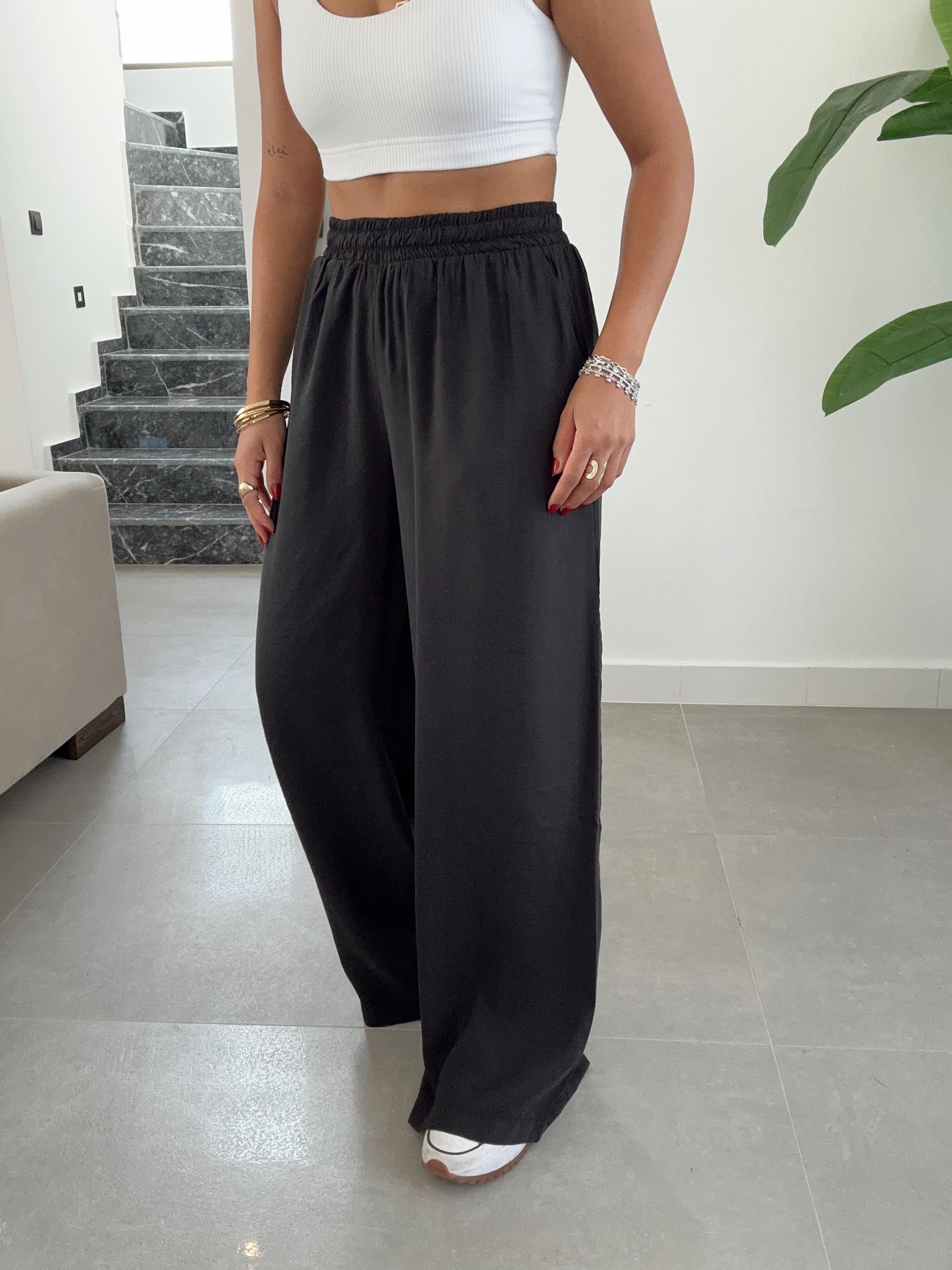 Siyah Beli Lastikli Bol Paça