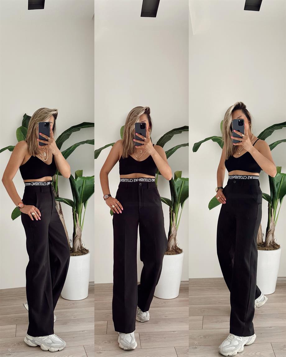 Siyah Beli Lastikli Palazzo