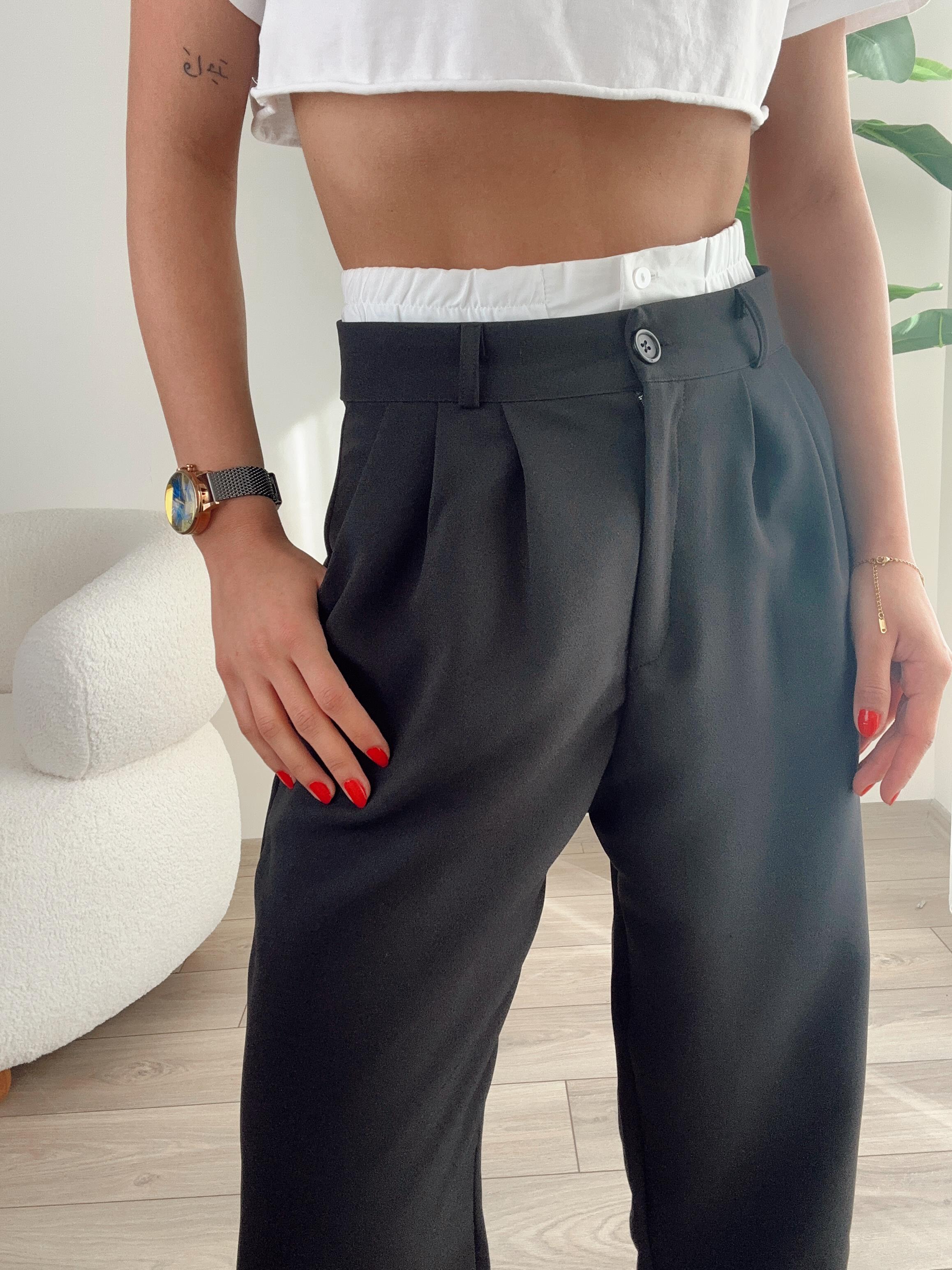 Siyah Beyaz Bel Detaylı Palazzo