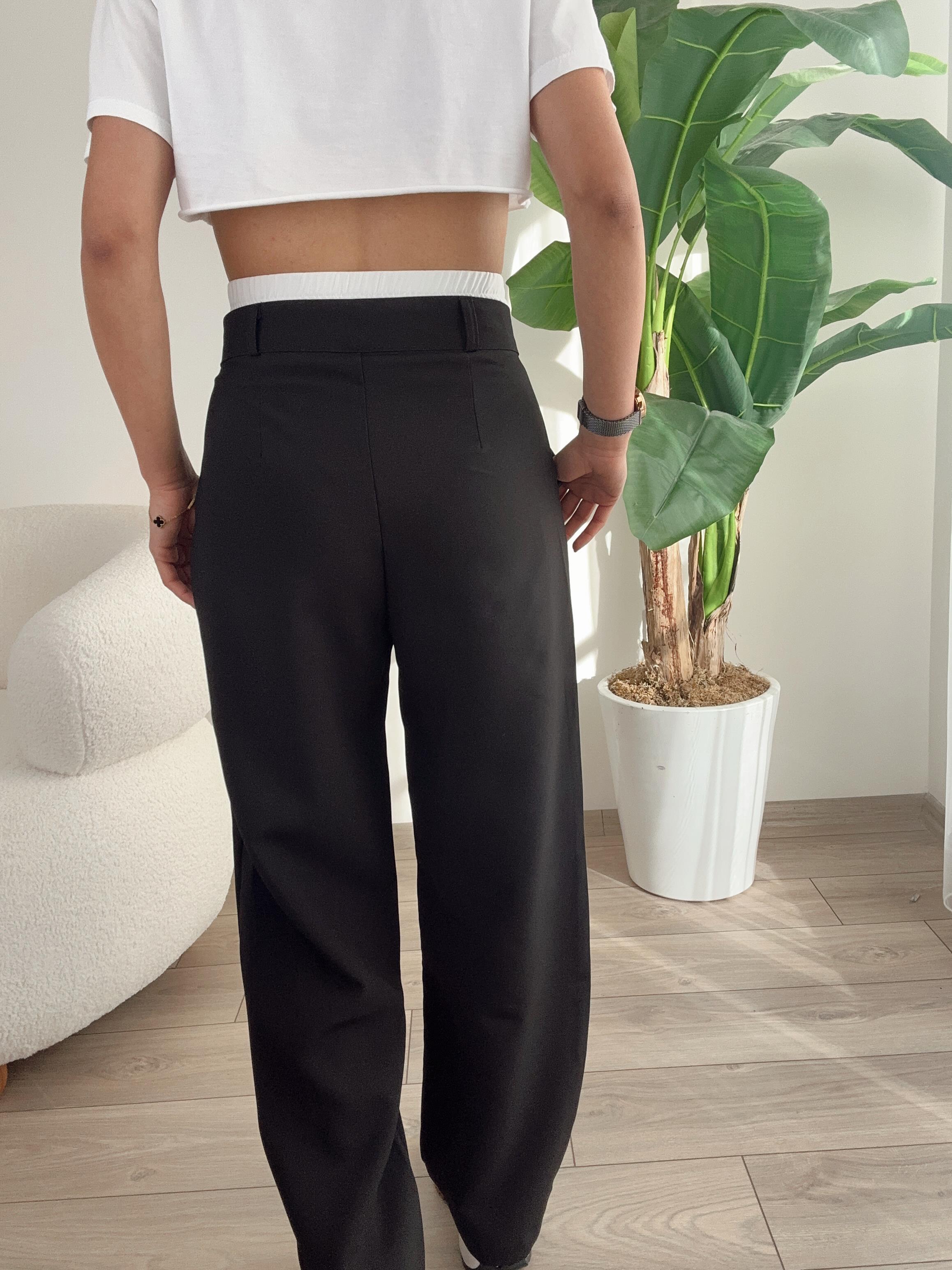 Siyah Beyaz Bel Detaylı Palazzo