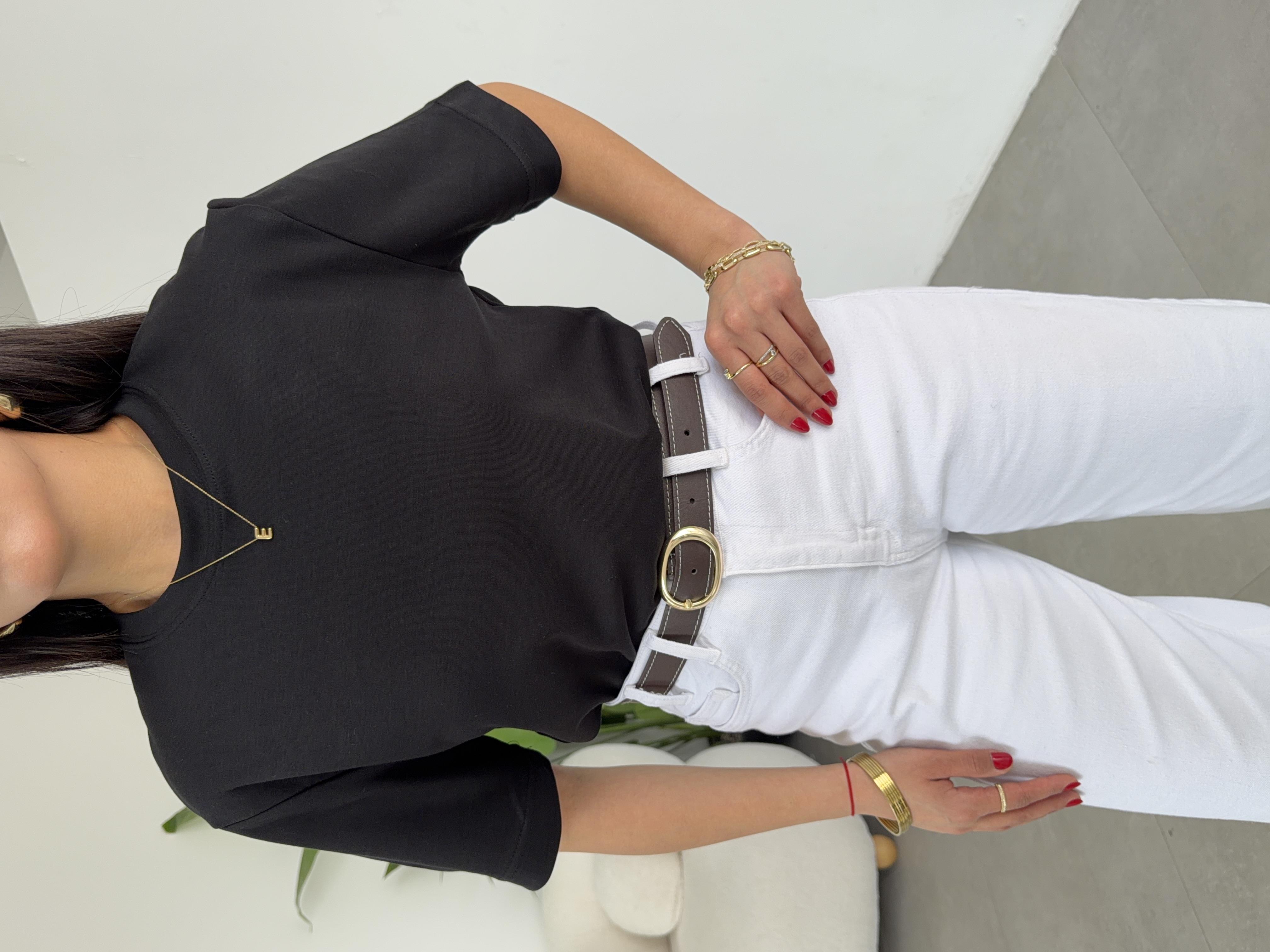 Siyah Bisiklet Yaka  T-Shirt