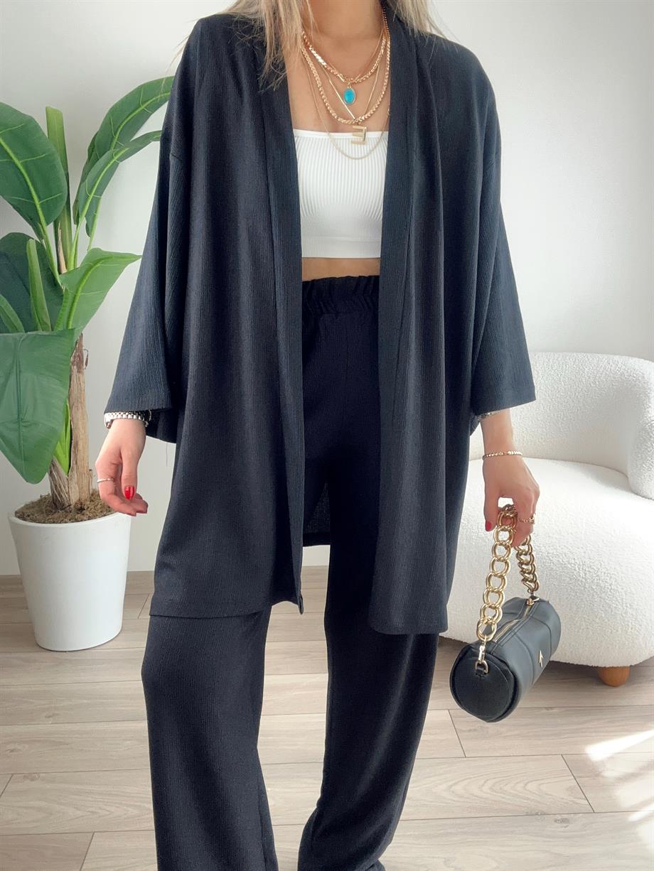 Siyah Bürümcük Kimono Takım