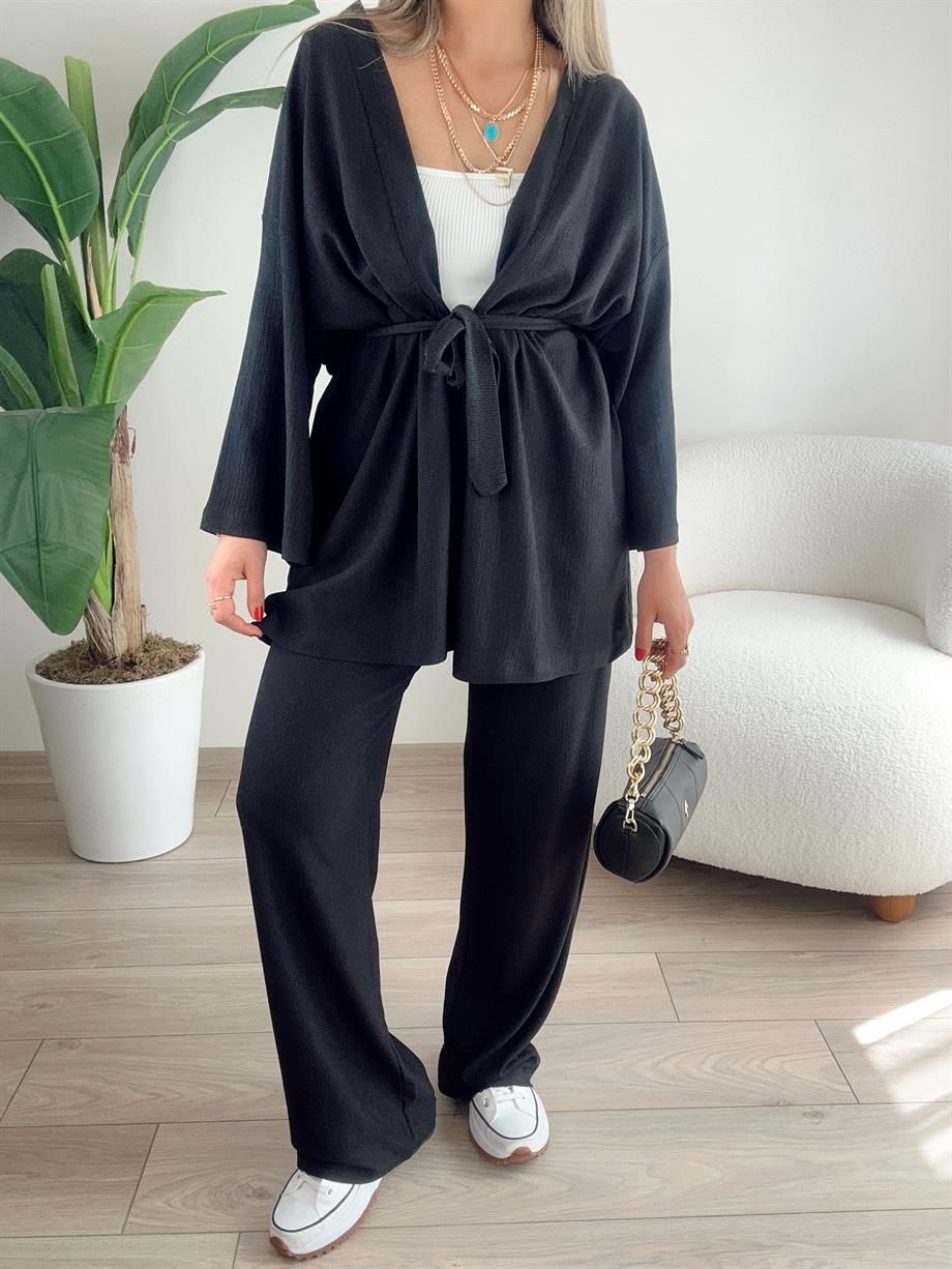 Siyah Bürümcük Kimono Takım