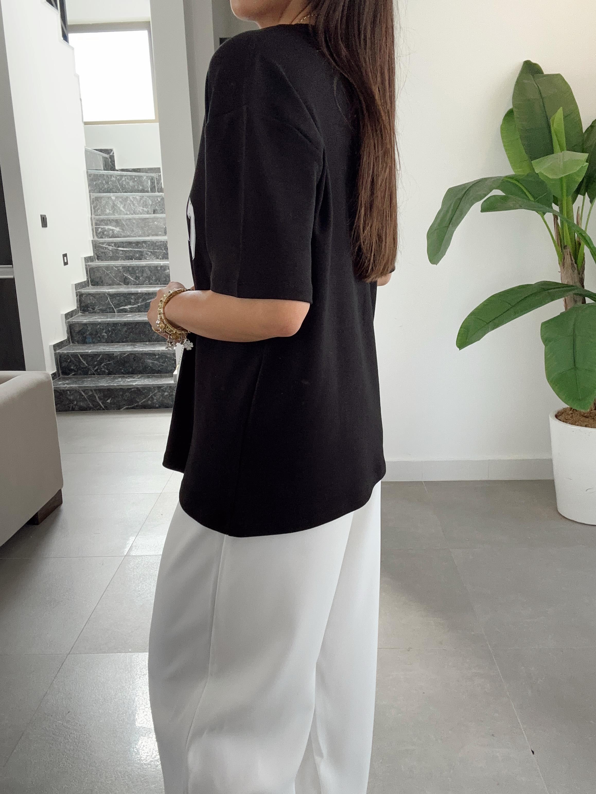 Siyah California Tedy Nakışlı Tshirt