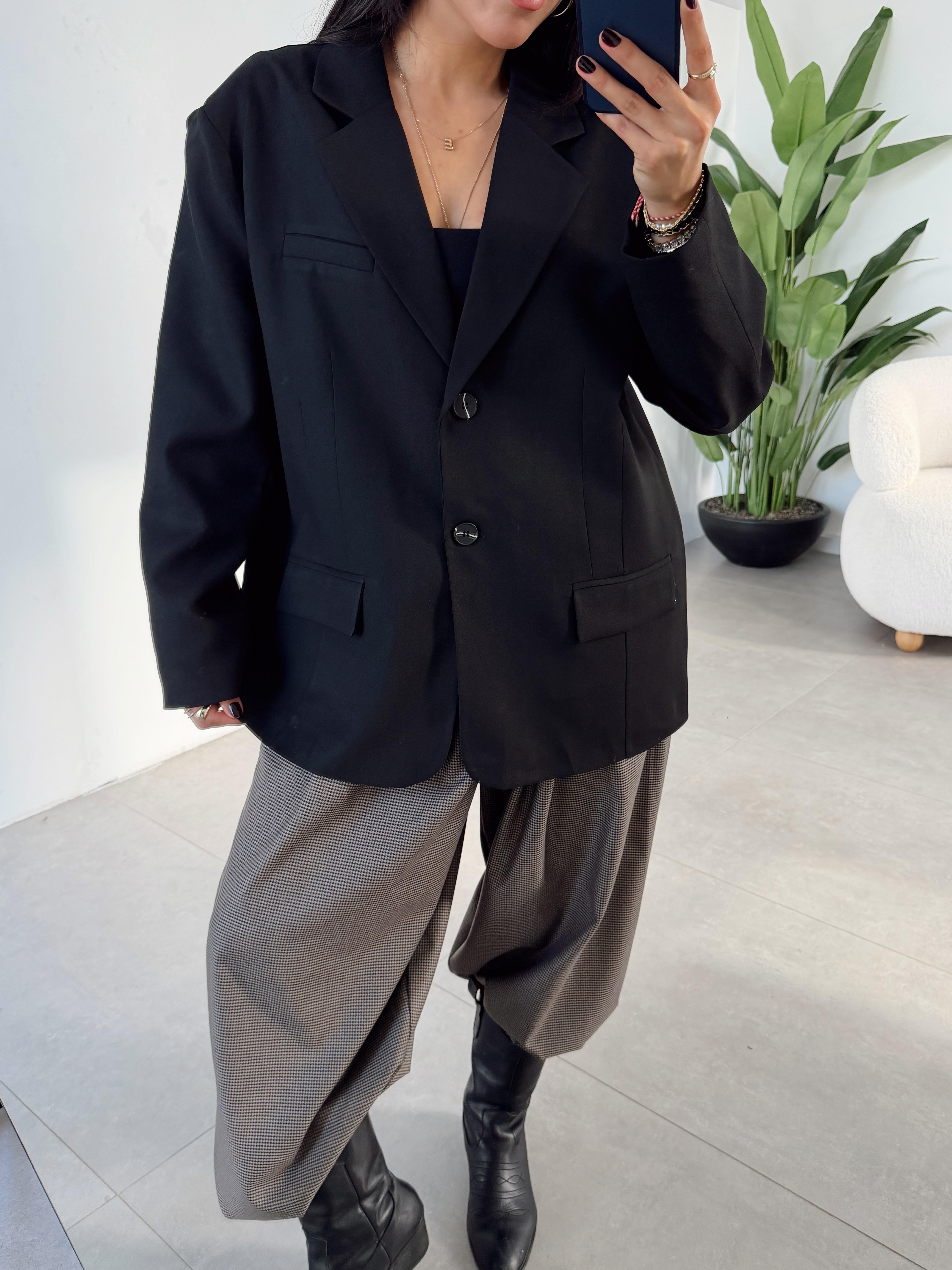 Siyah Çift Düğmeli Poliviskon Ceket