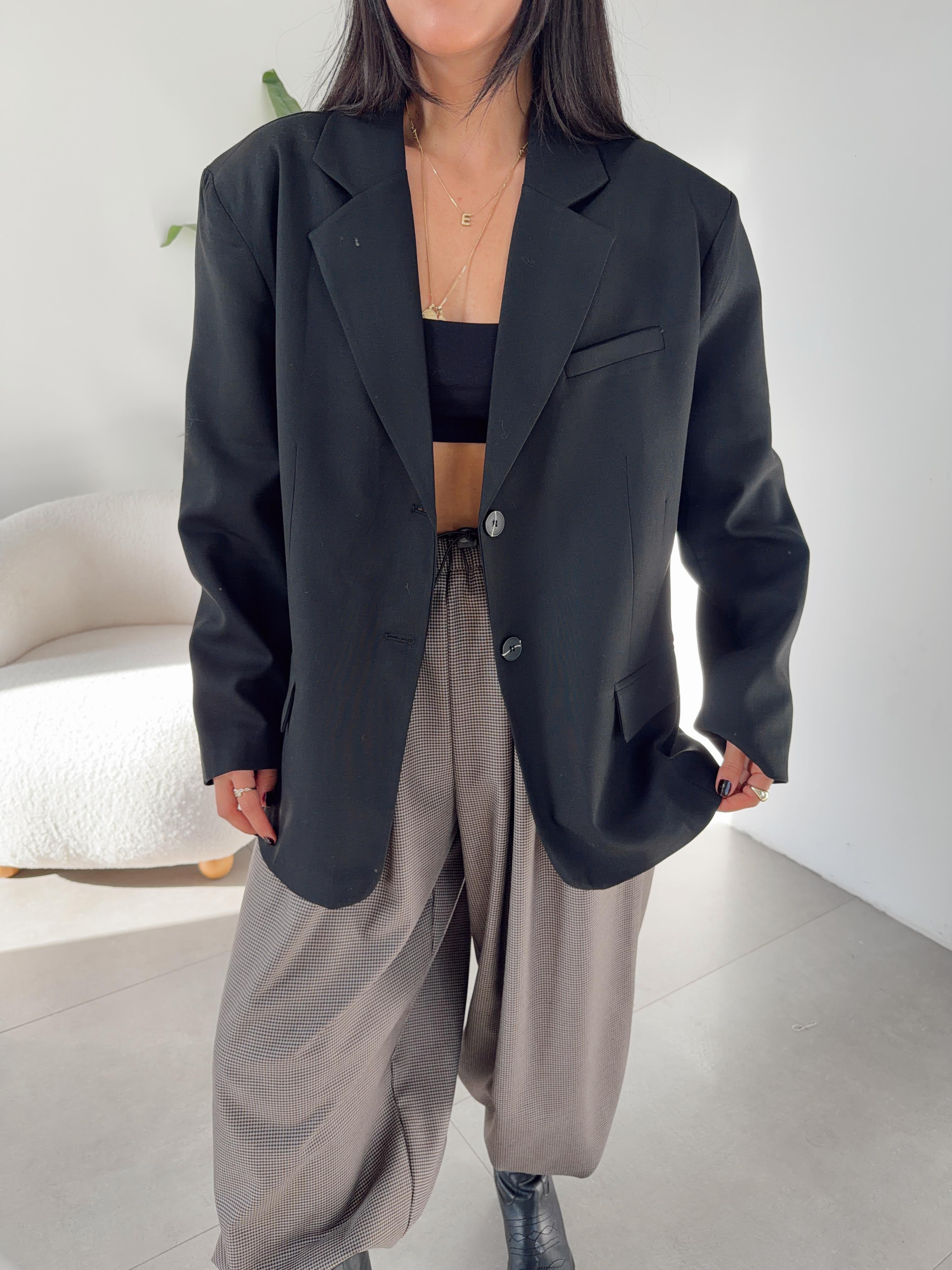 Siyah Çift Düğmeli Poliviskon Ceket