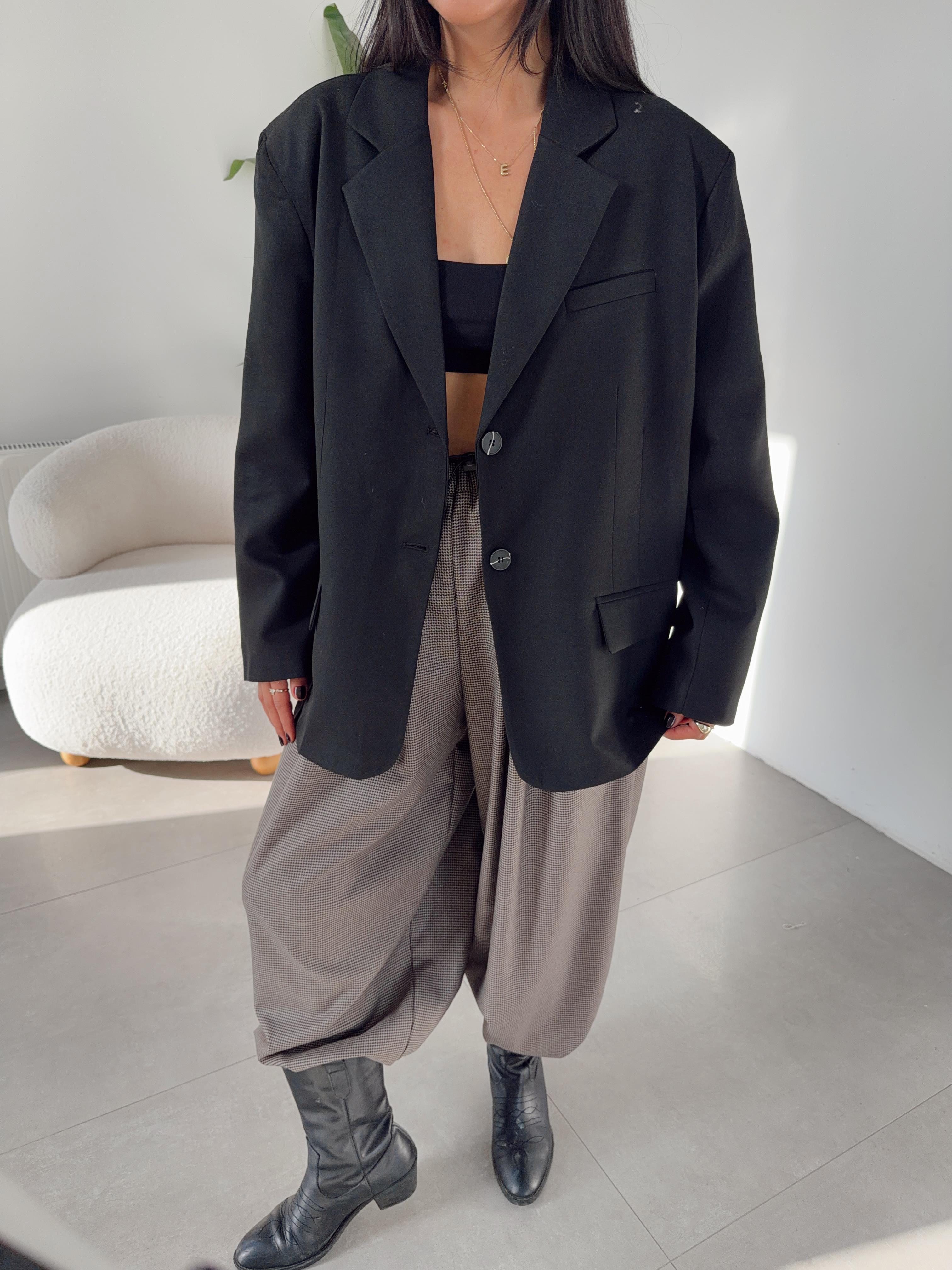 Siyah Çift Düğmeli Poliviskon Ceket