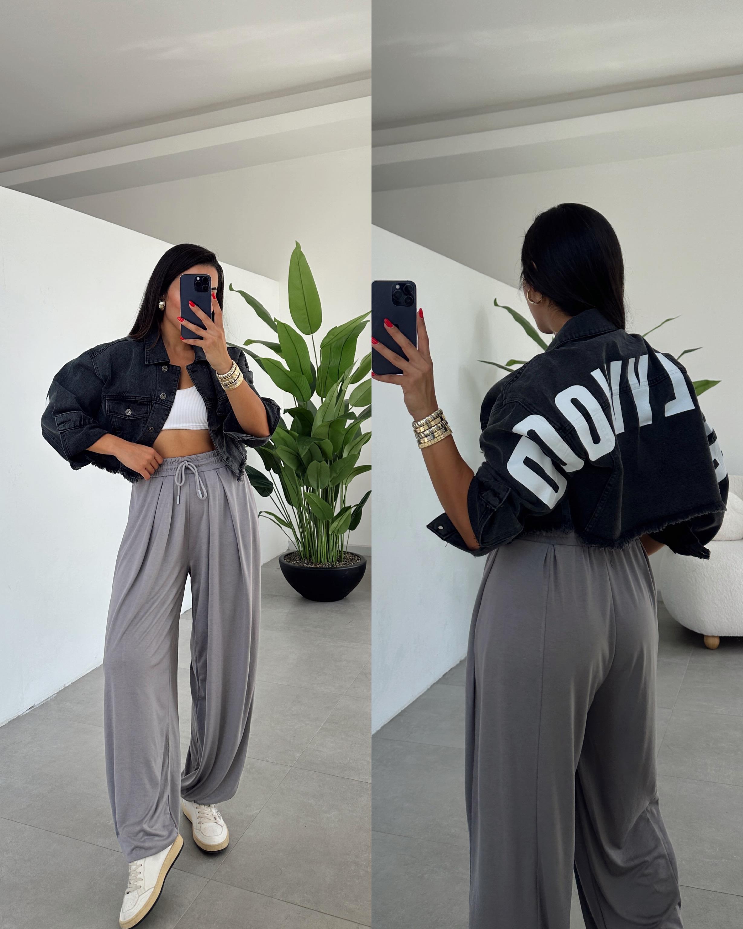 Siyah Crop Denim Ceket