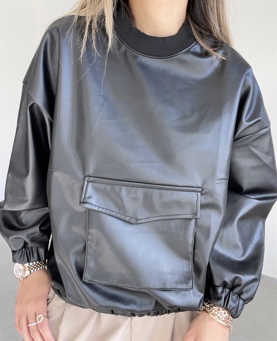 Siyah Deri Sweatshrt
