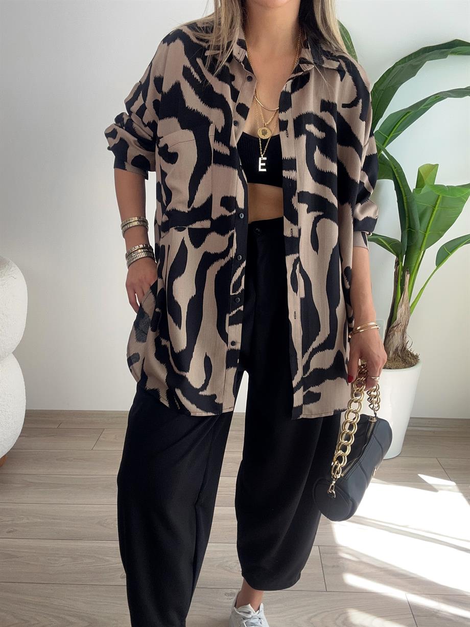 Siyah Desenli Salaş Gömlek