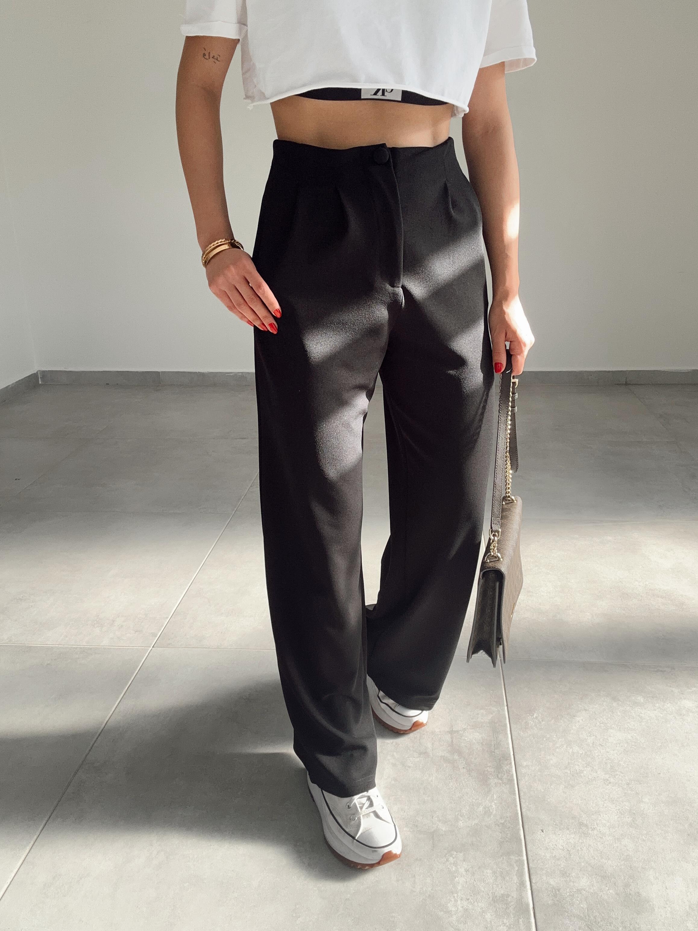 Siyah Extra Esnek Kumaş Palazzo Pantolon