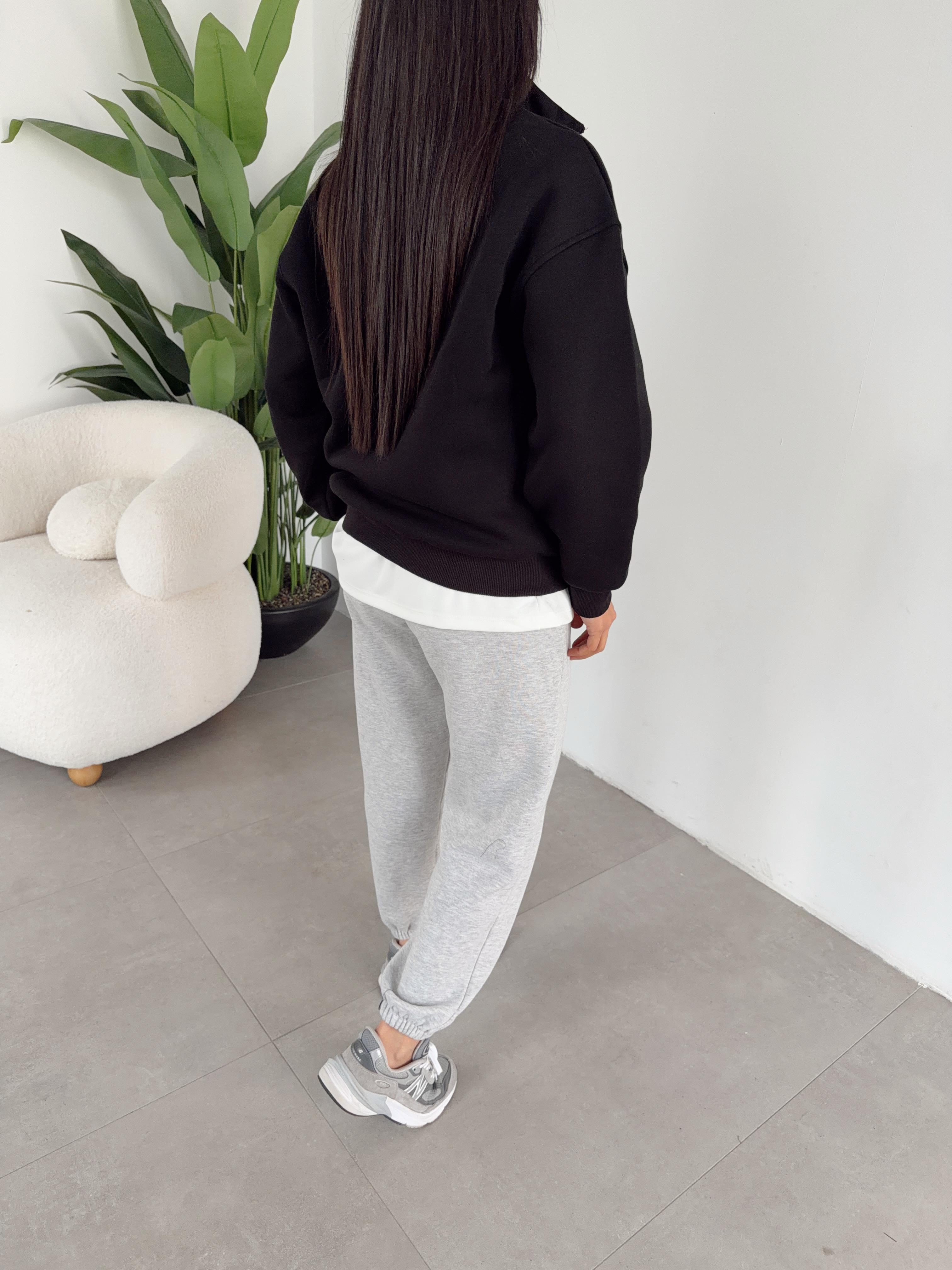 Siyah Fermuarlı Sweat