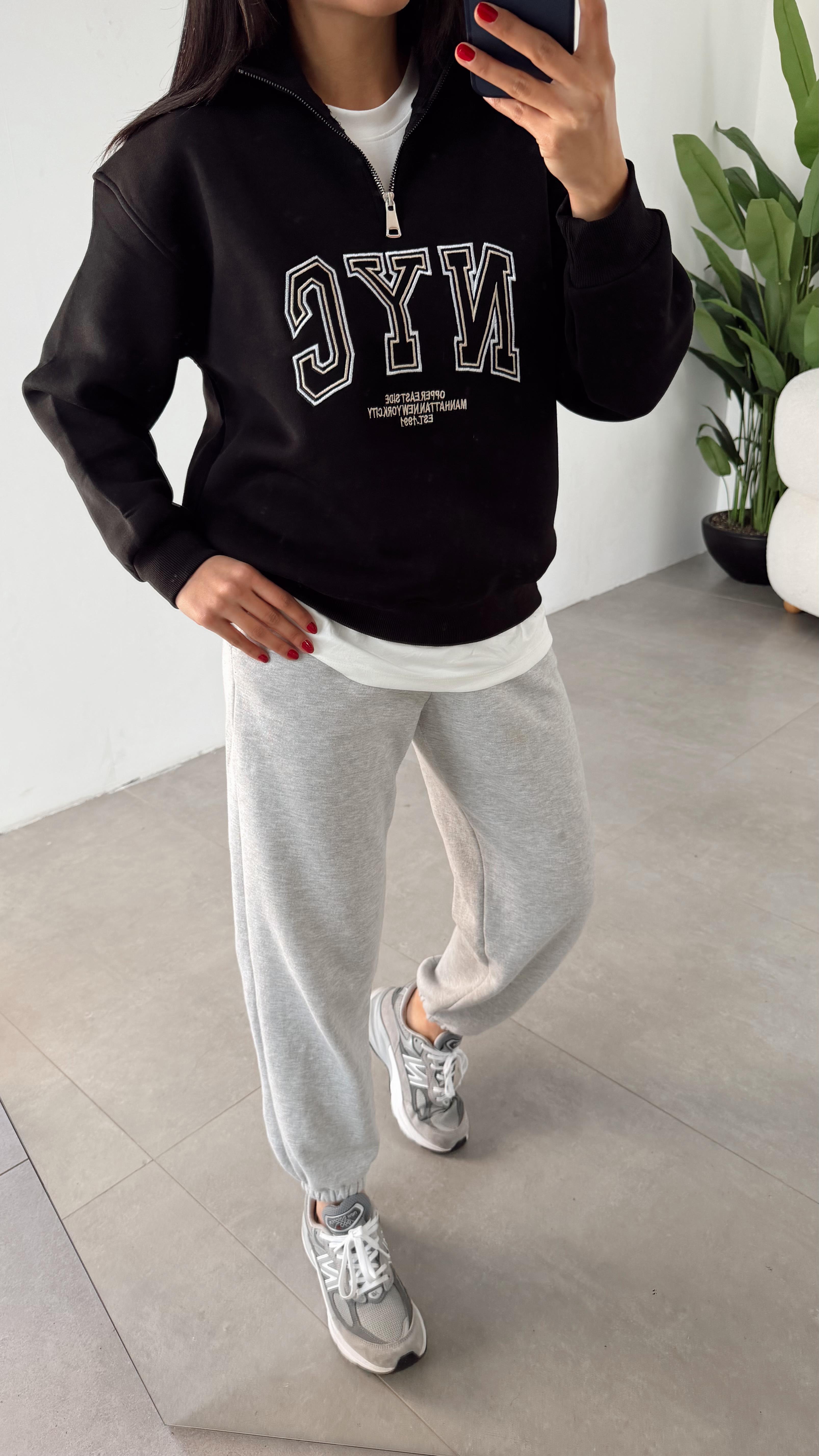 Siyah Fermuarlı Sweat