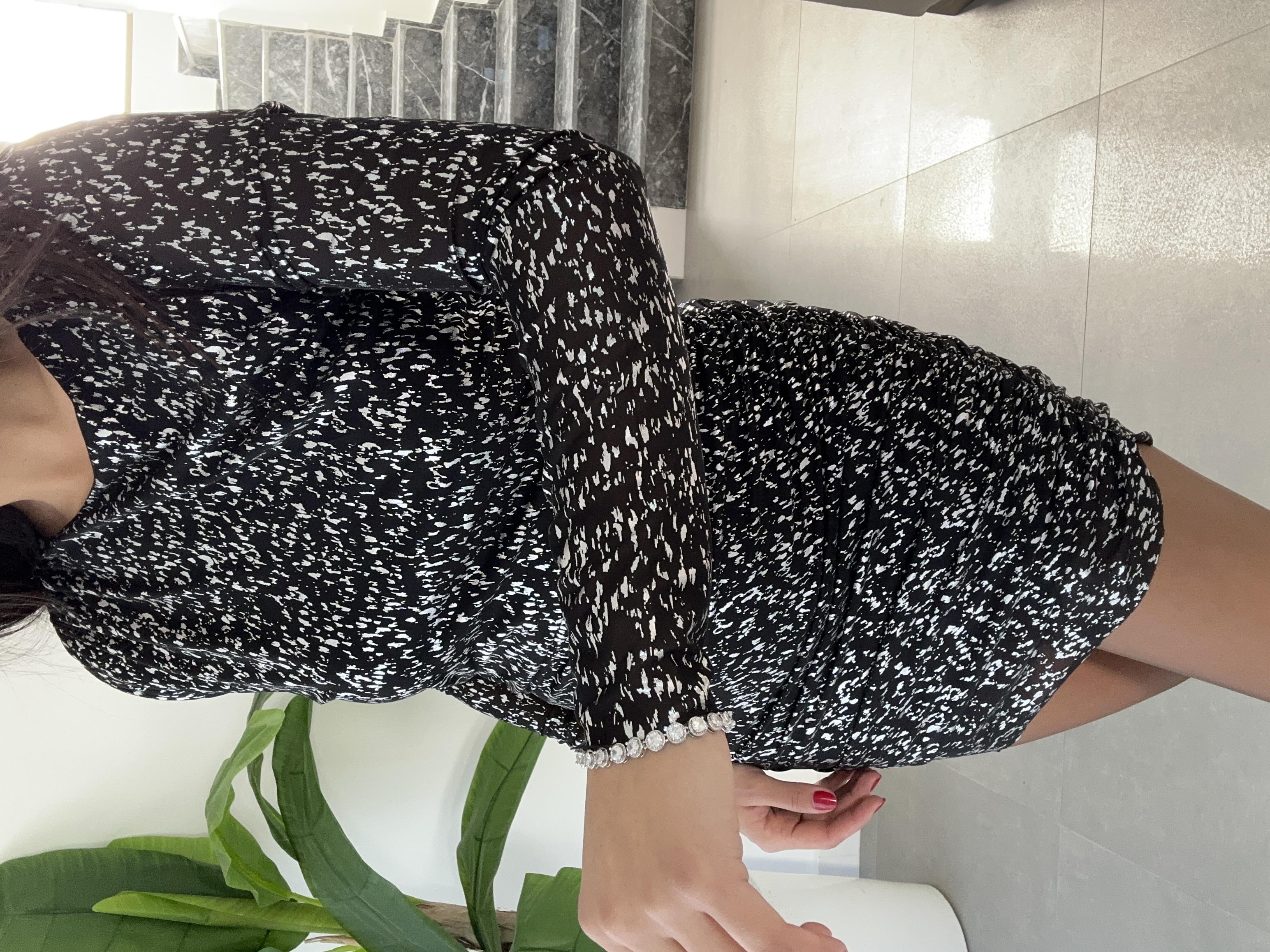 Siyah-Gümüş Dar Tül Elbise