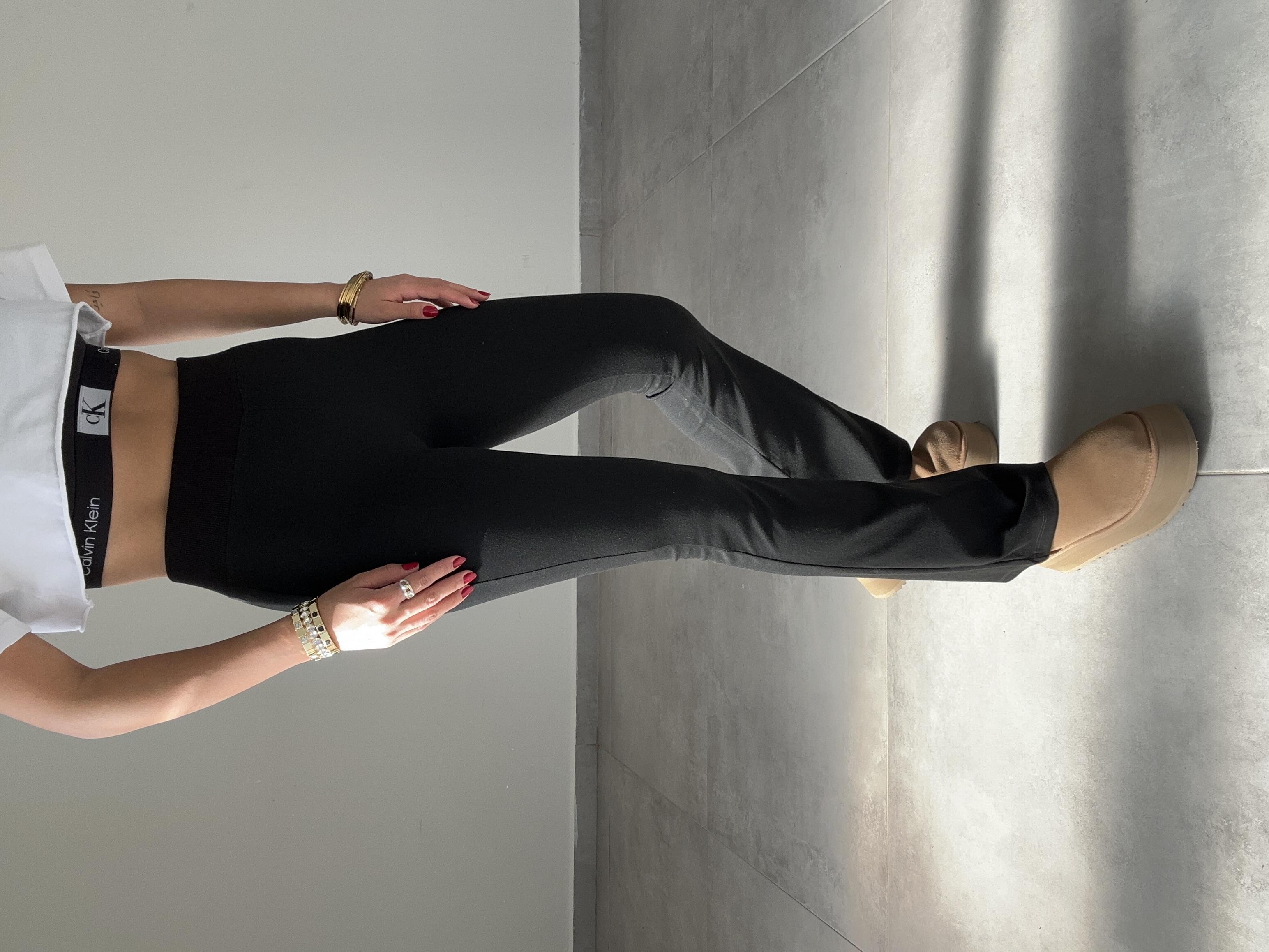 Siyah İspanyol Paça Kalın Kemer Pantolon