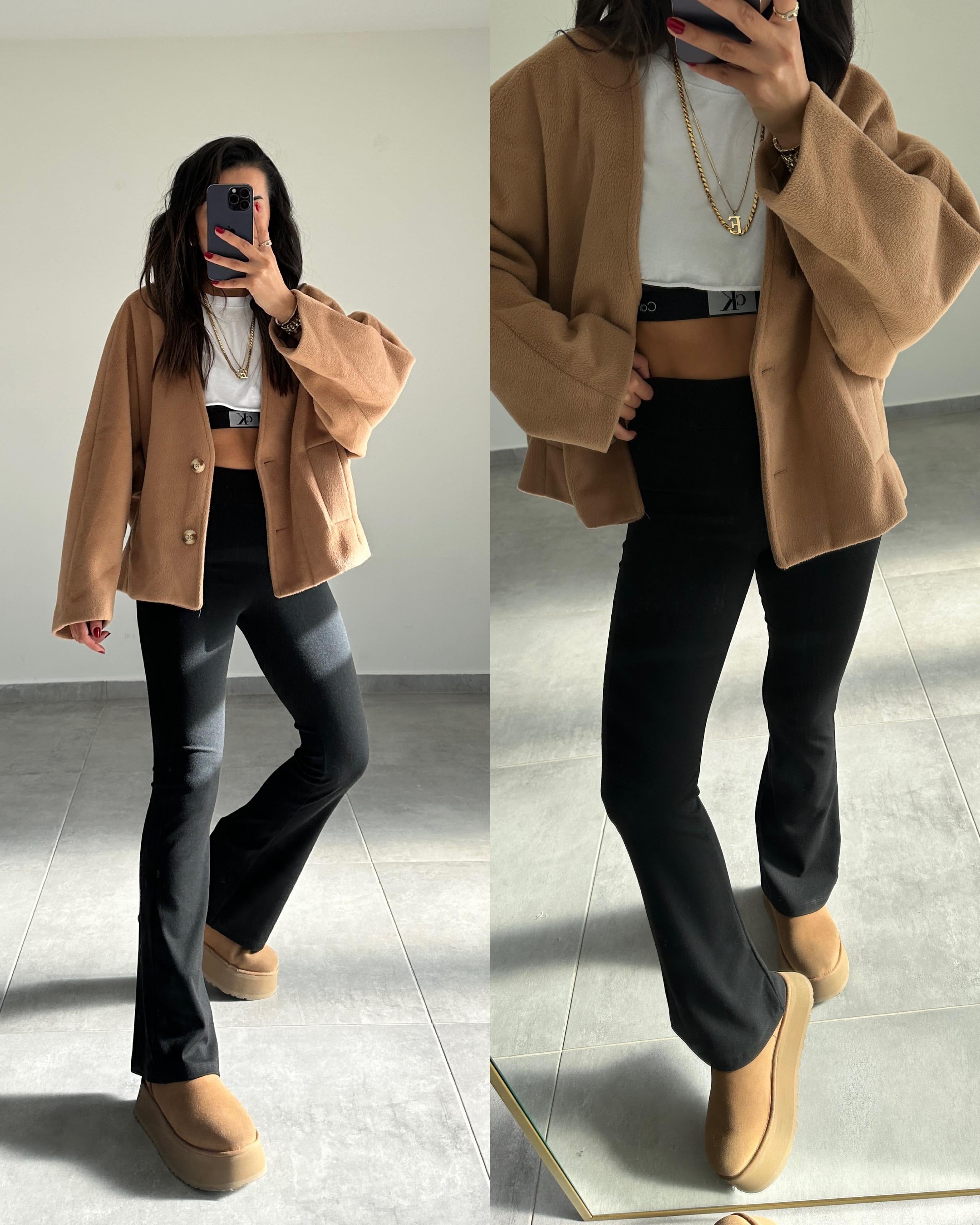 Siyah İspanyol Paça Kalın Kemer Pantolon