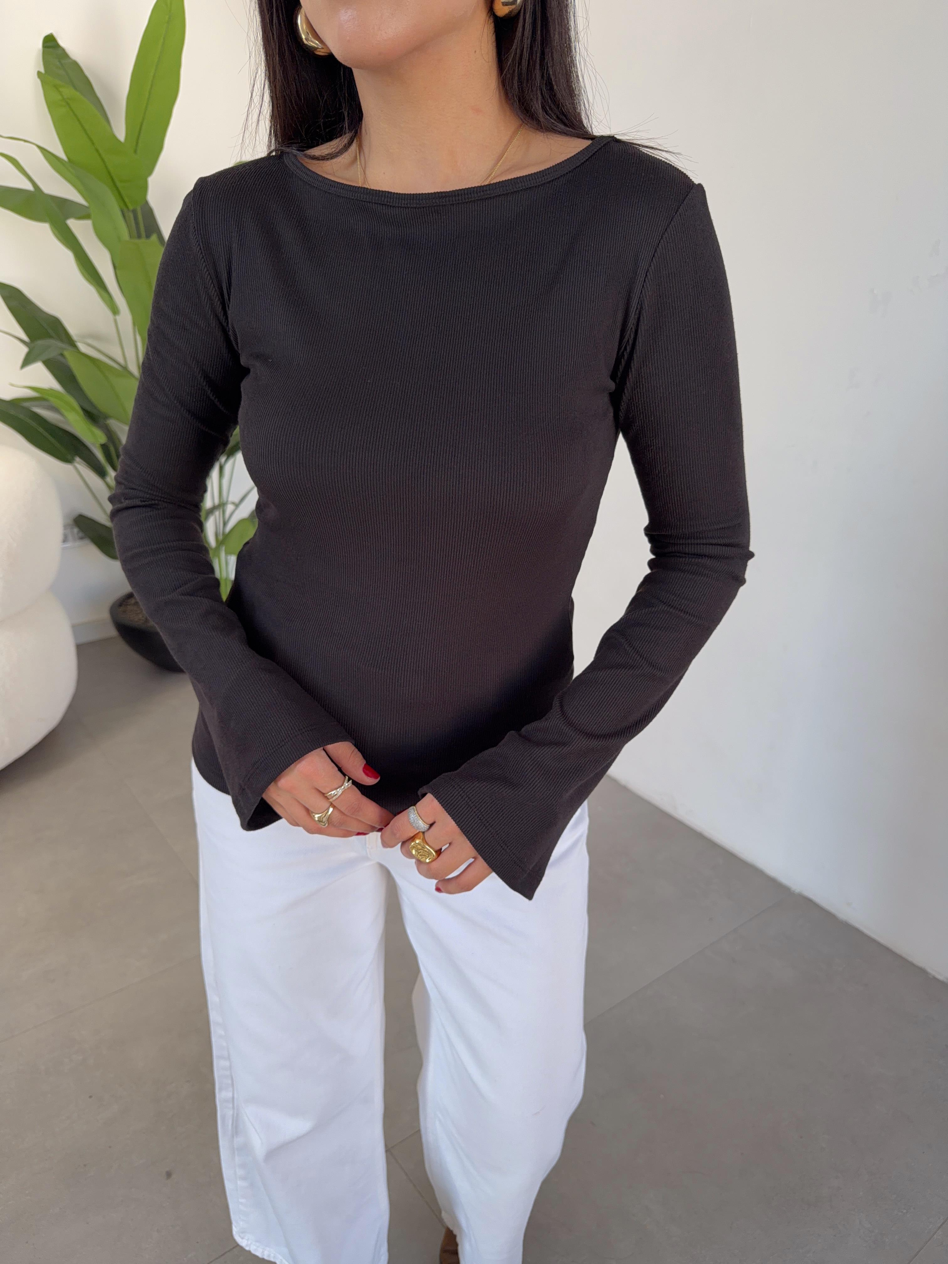 Siyah Kaşkorse İspanyol Uzun Kol Bluz