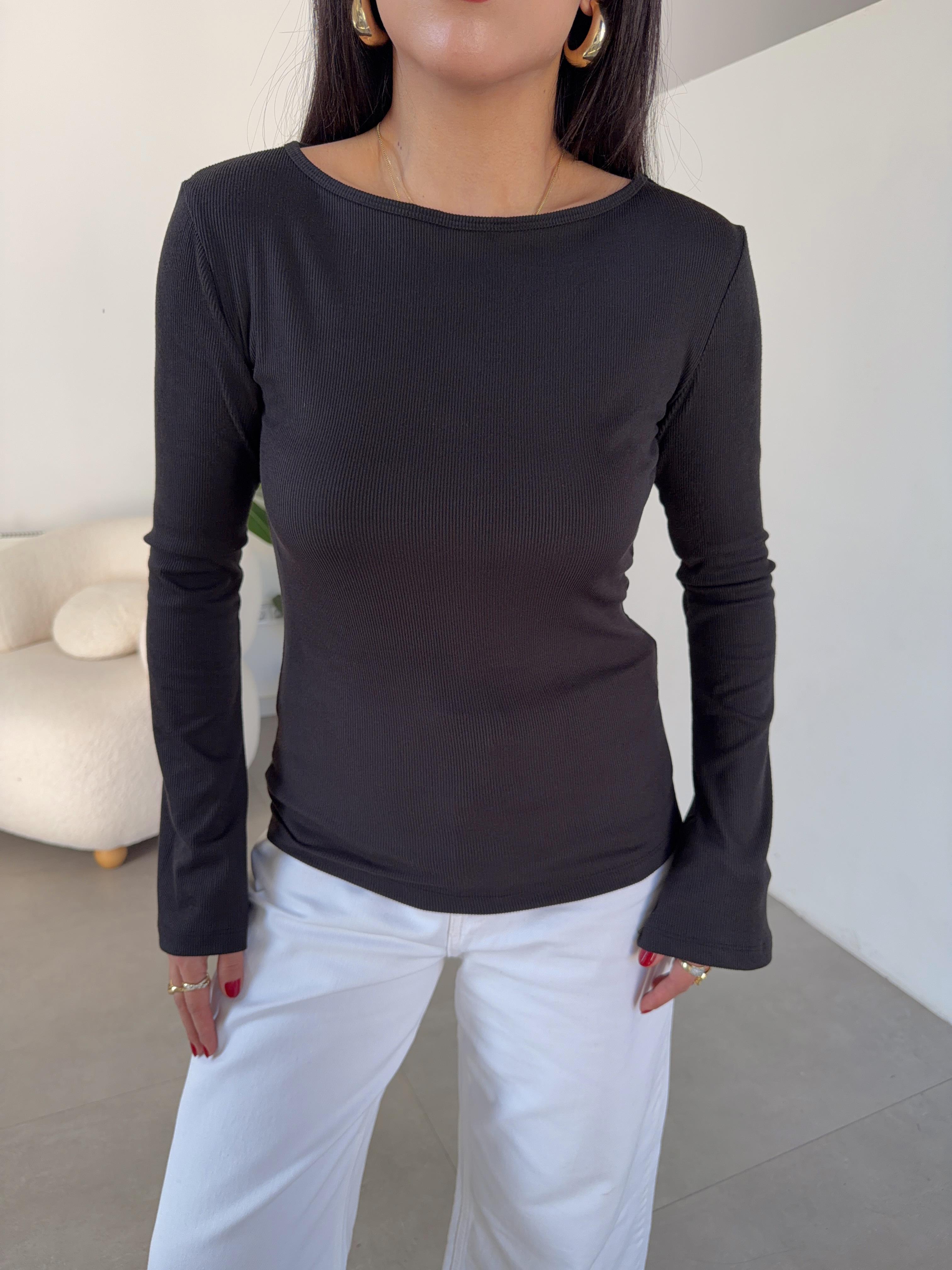 Siyah Kaşkorse İspanyol Uzun Kol Bluz