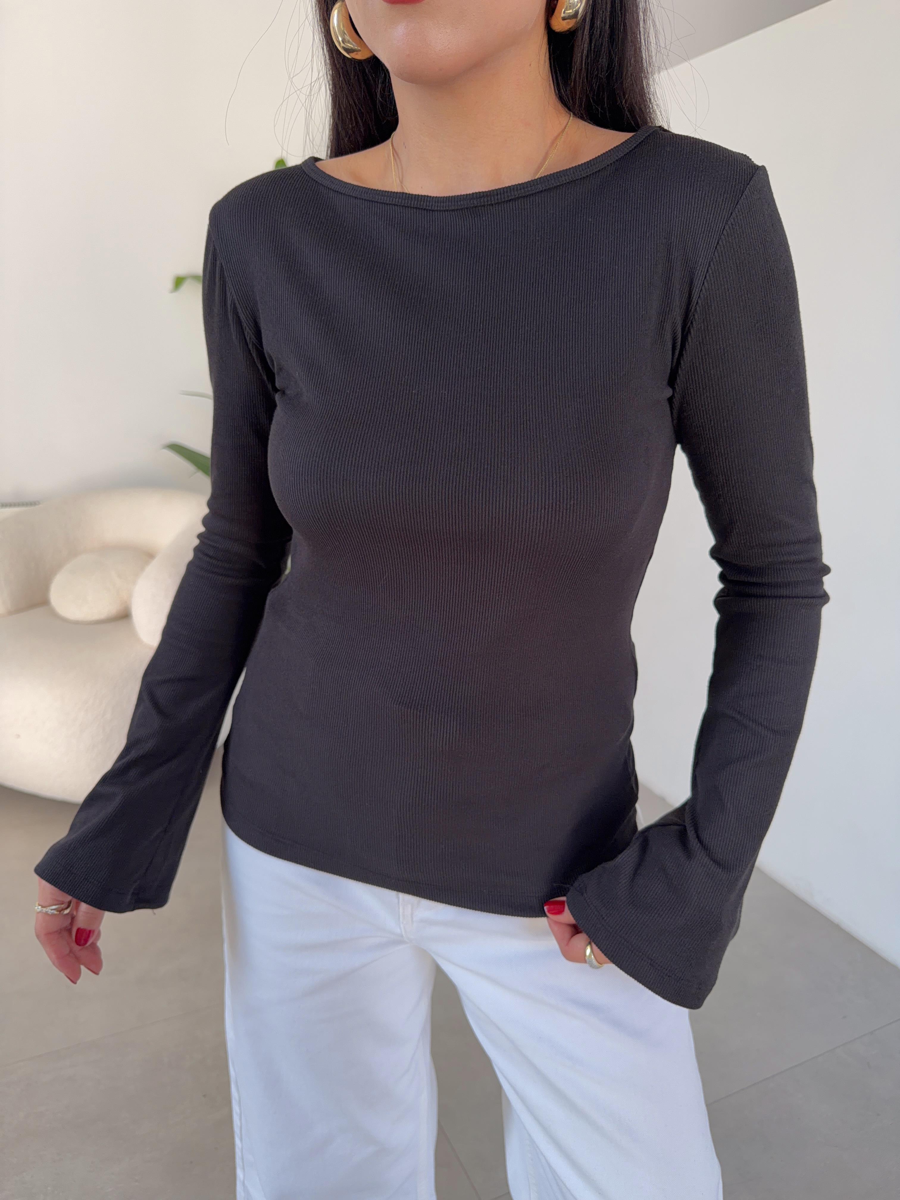 Siyah Kaşkorse İspanyol Uzun Kol Bluz