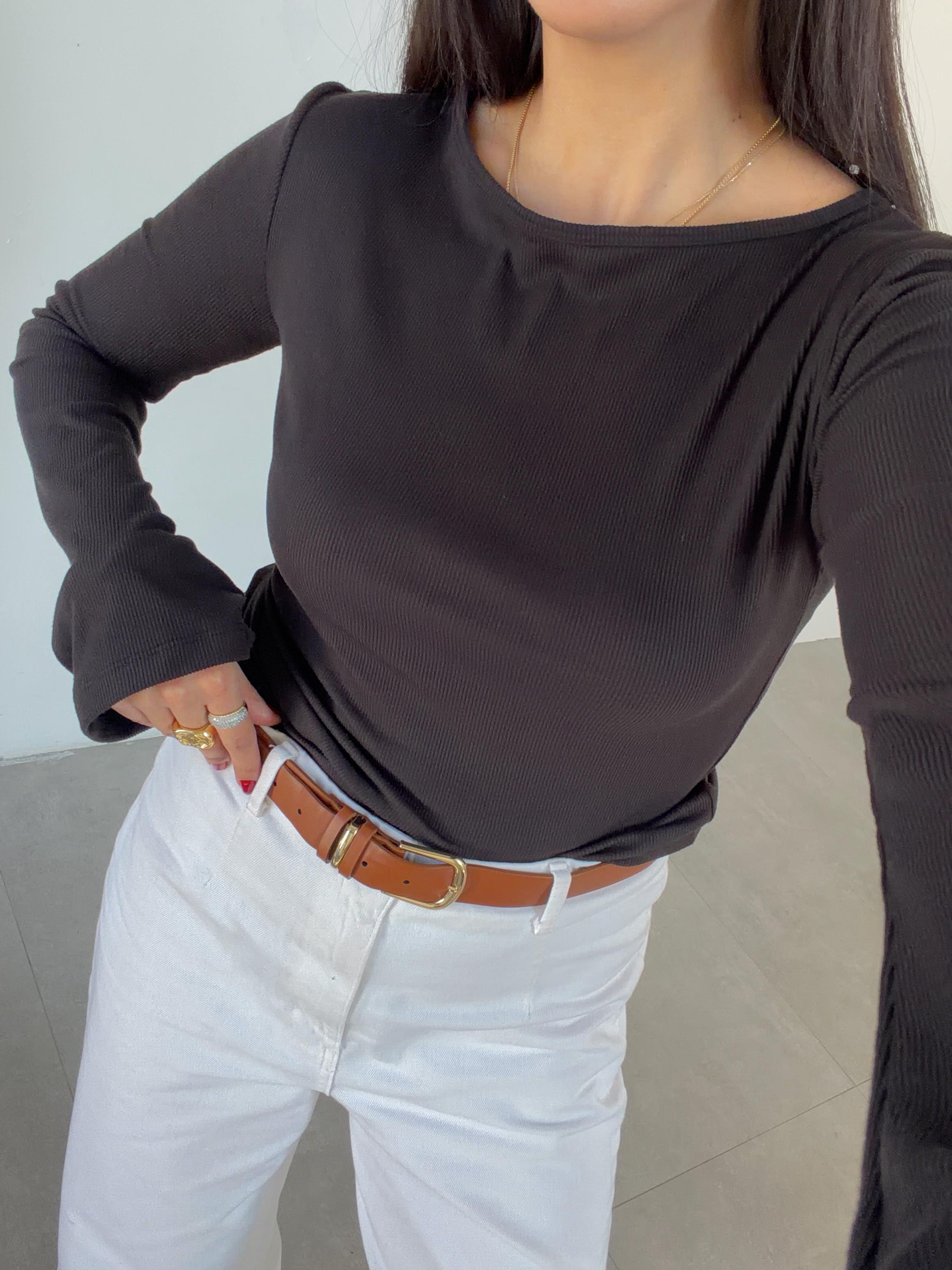 Siyah Kaşkorse İspanyol Uzun Kol Bluz