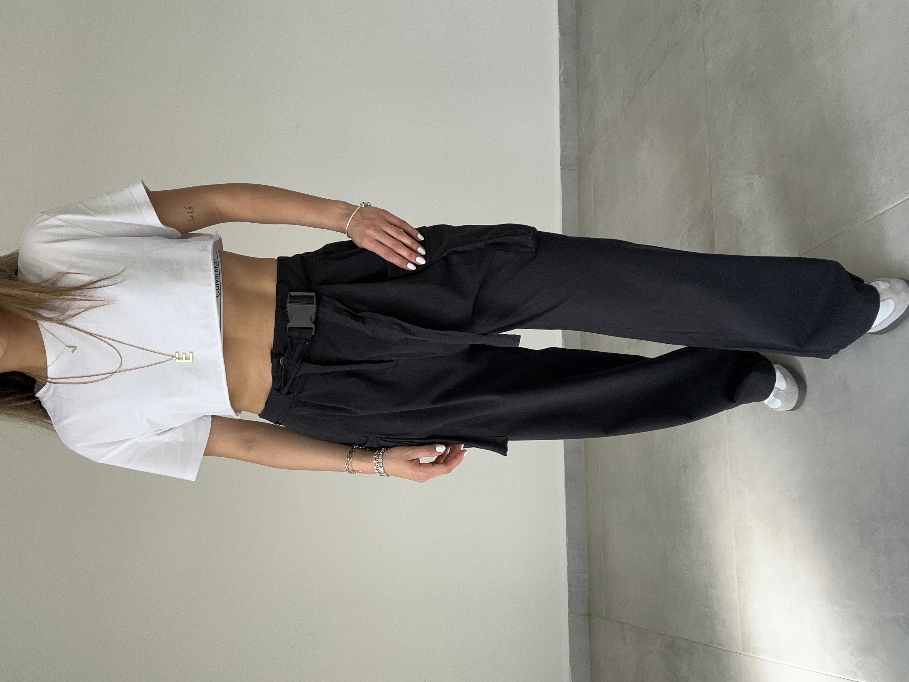 Siyah Kemerli Kargo Pantolon