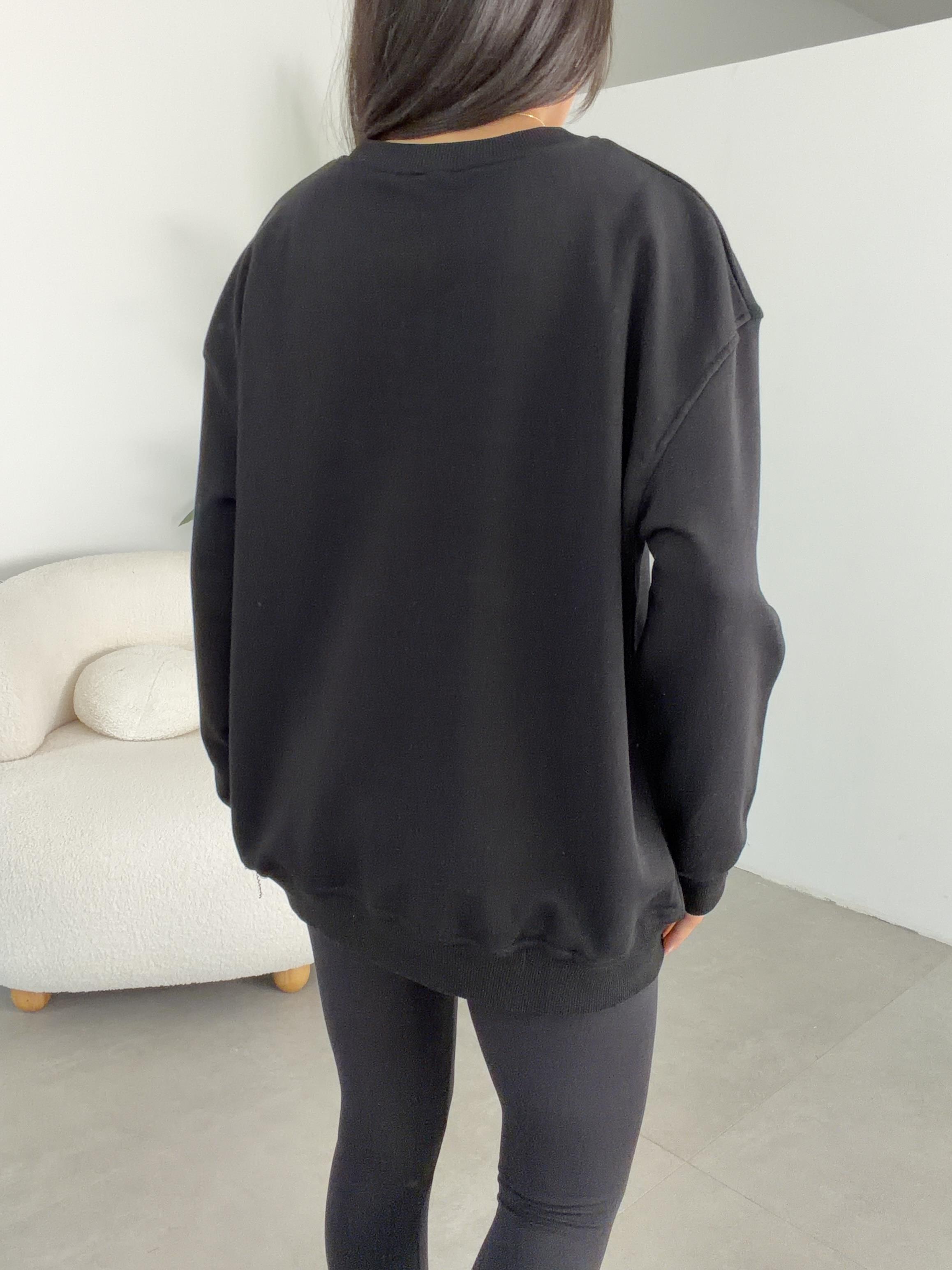 Siyah Küçük Teddy Nakışlı Sweat