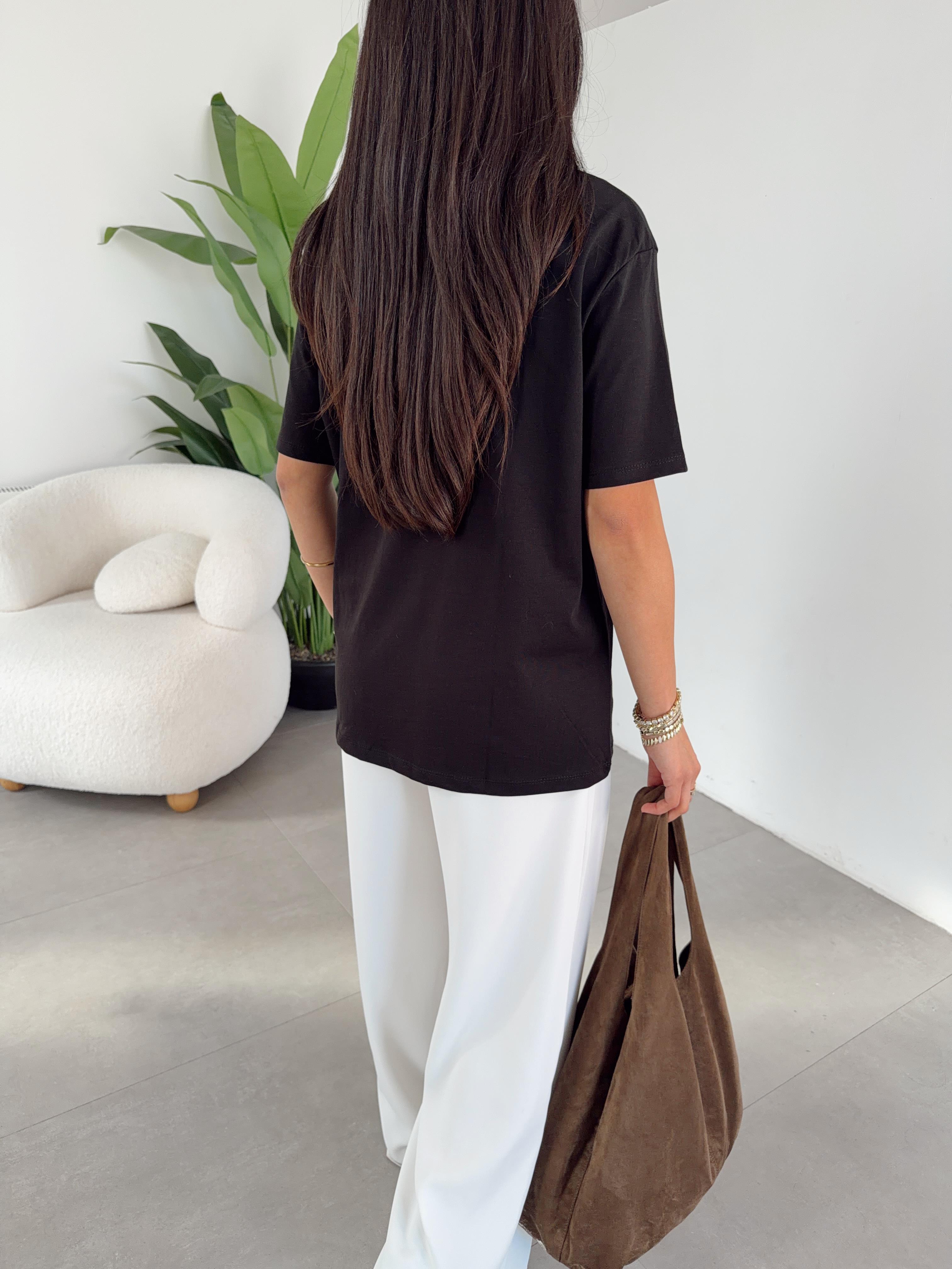 Siyah Leopar Desenli Oversize Tshirt