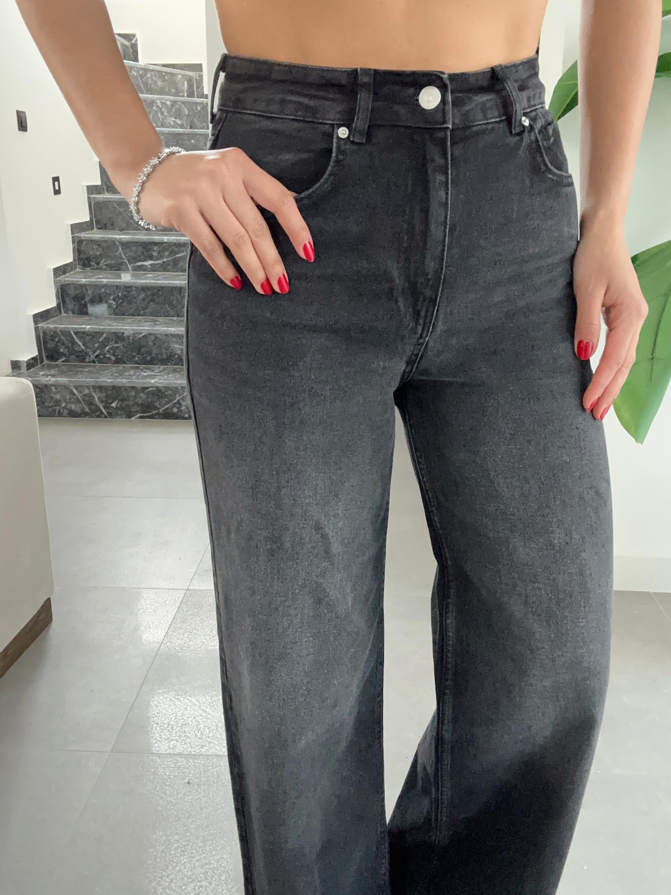 Siyah Likralı Wideleg Pantolon