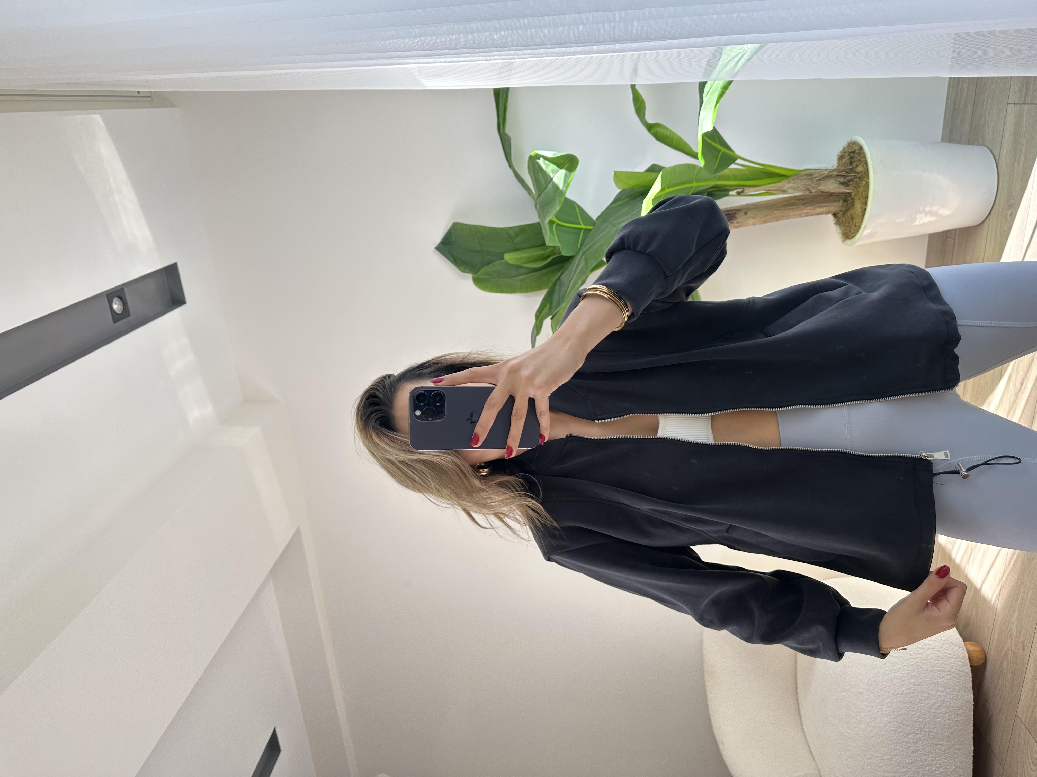 Siyah Modal Kumaş Fermuarlı Ceket