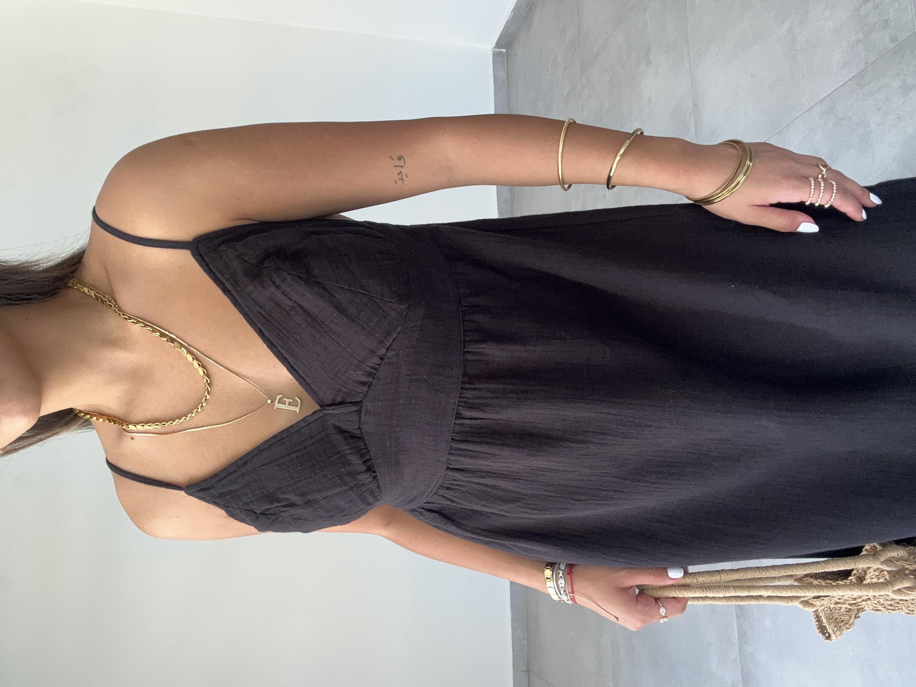 Siyah Müslin Askılı Sırt Açık Elbise