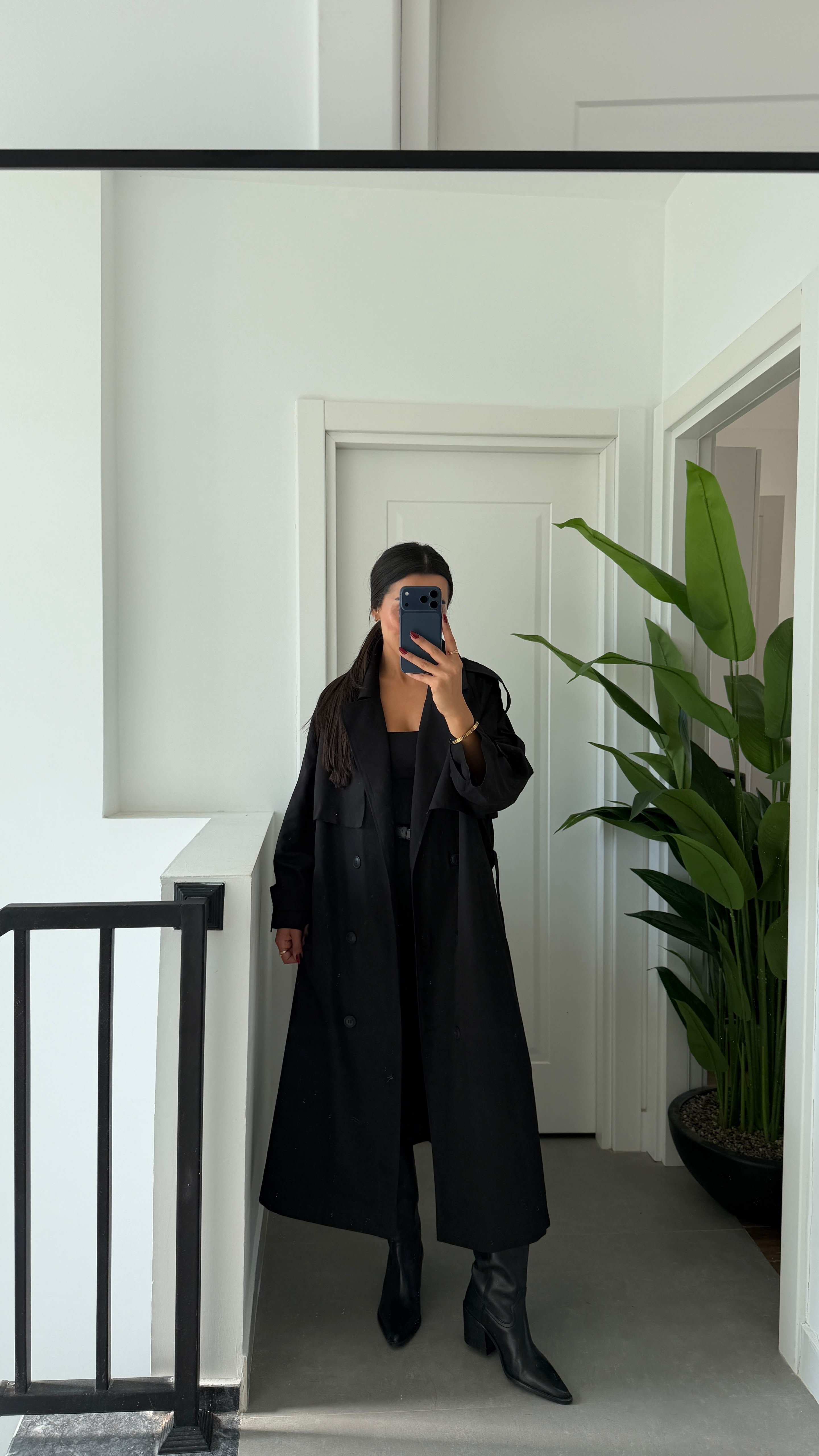 Siyah Oversize Uzun Trençkot
