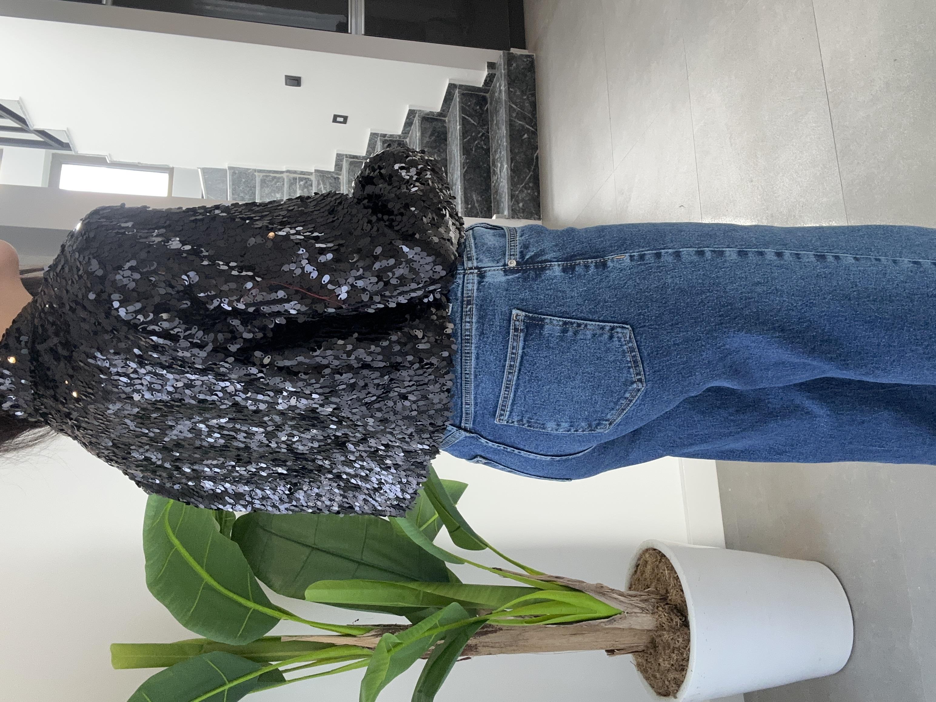 Siyah Payetli Kısa Blazer Ceket