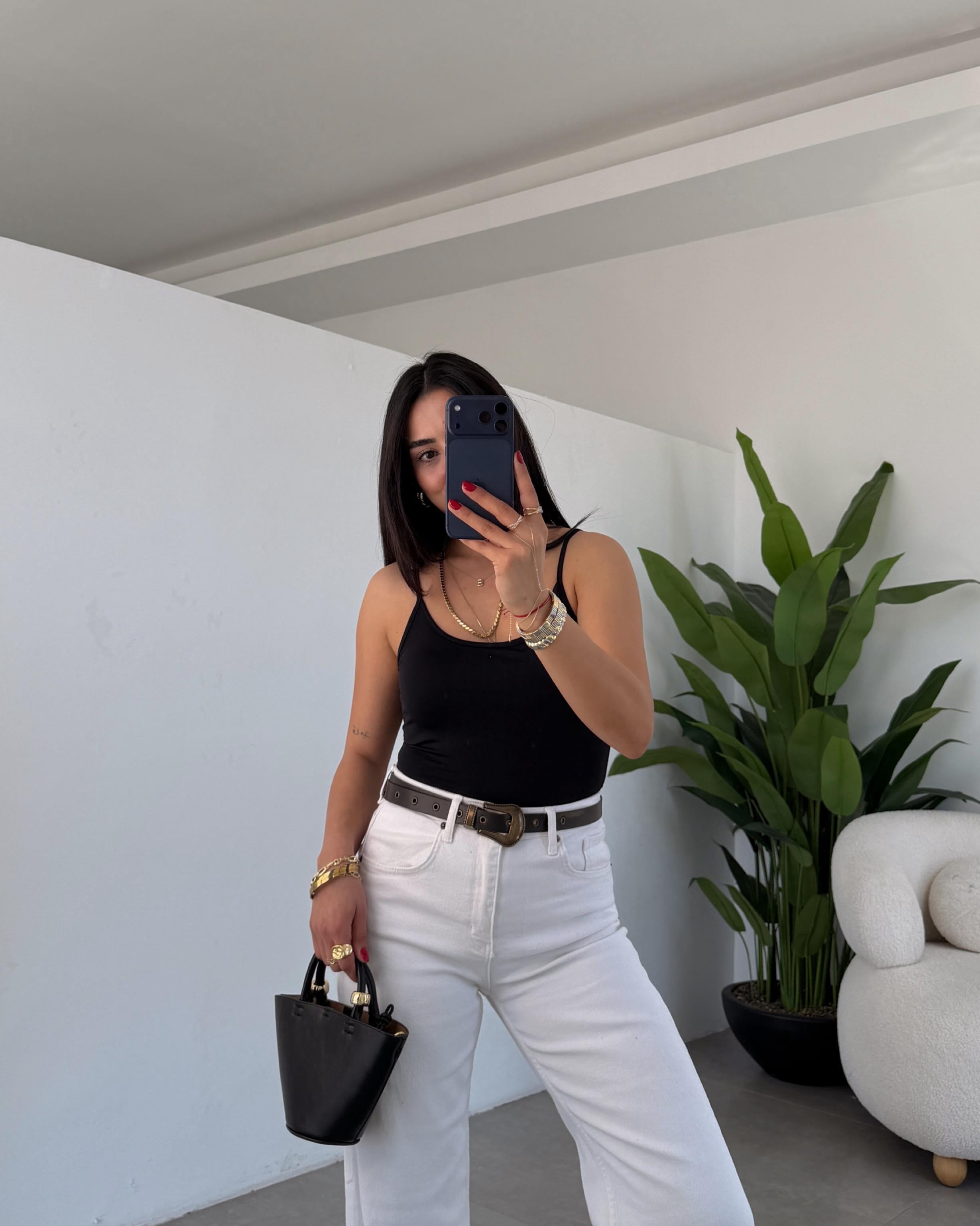 Siyah Polyemid İp Askılı Body