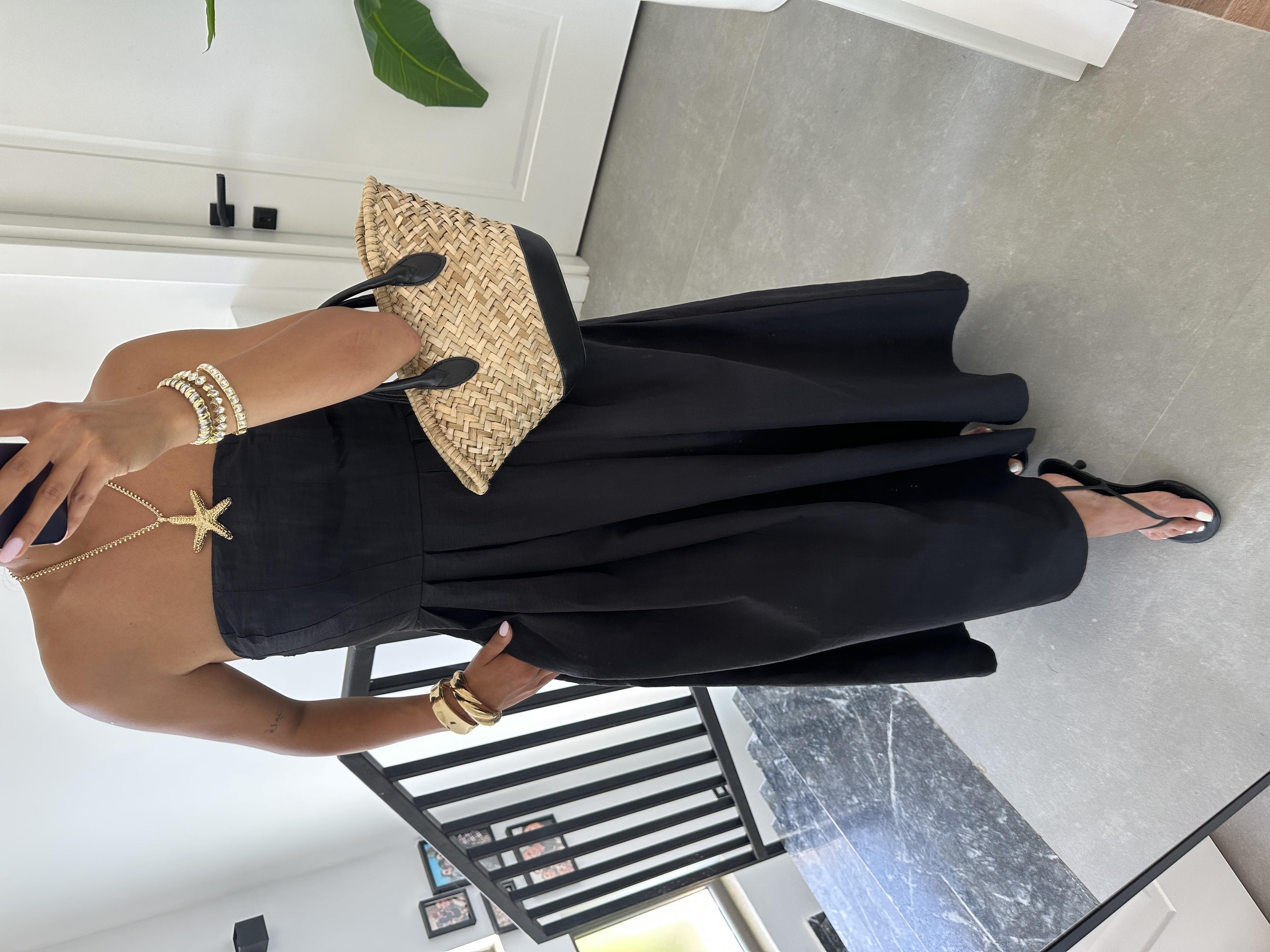 Siyah Poplin Kumaş Straplez Elbise