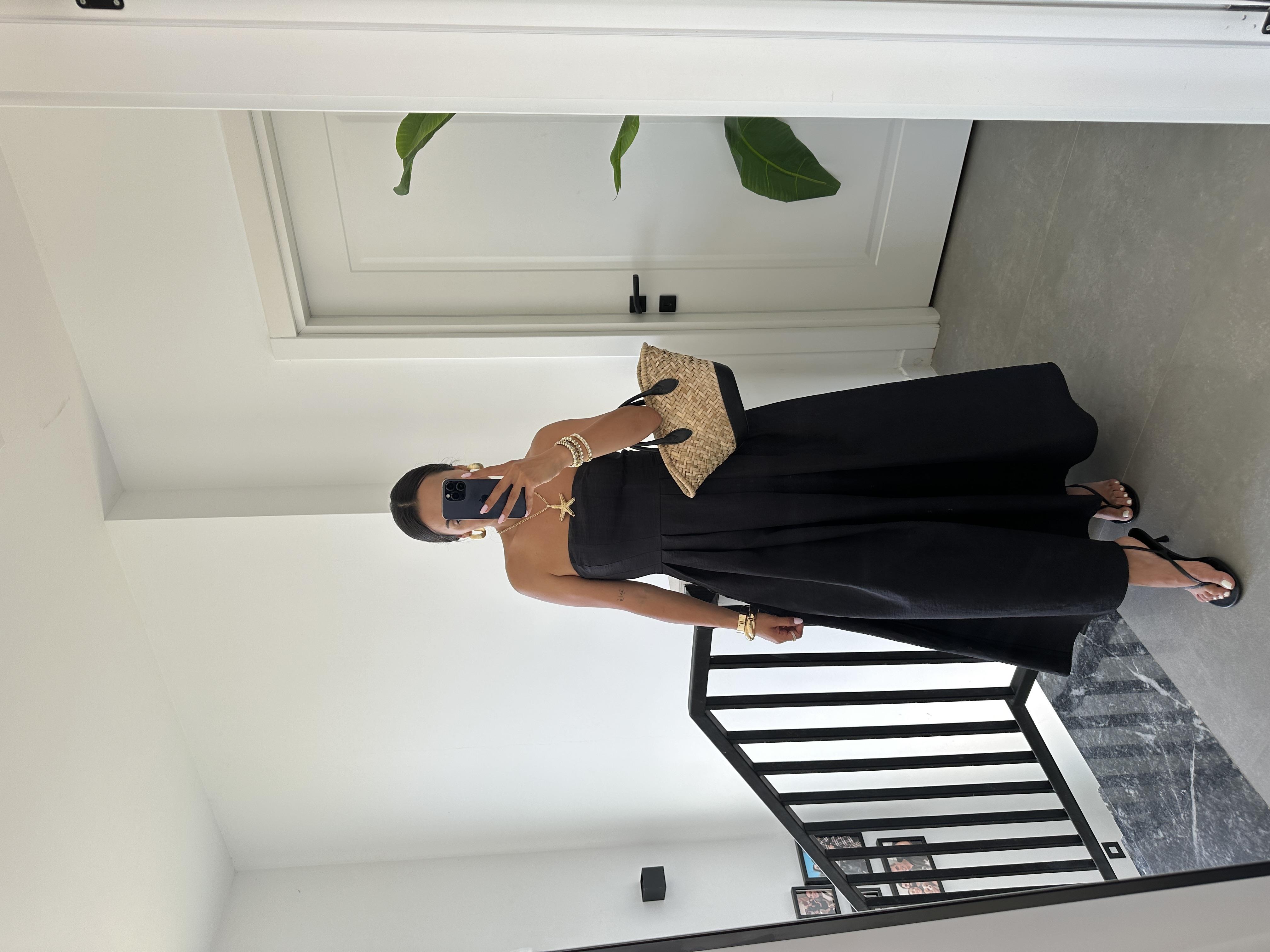 Siyah Poplin Kumaş Straplez Elbise