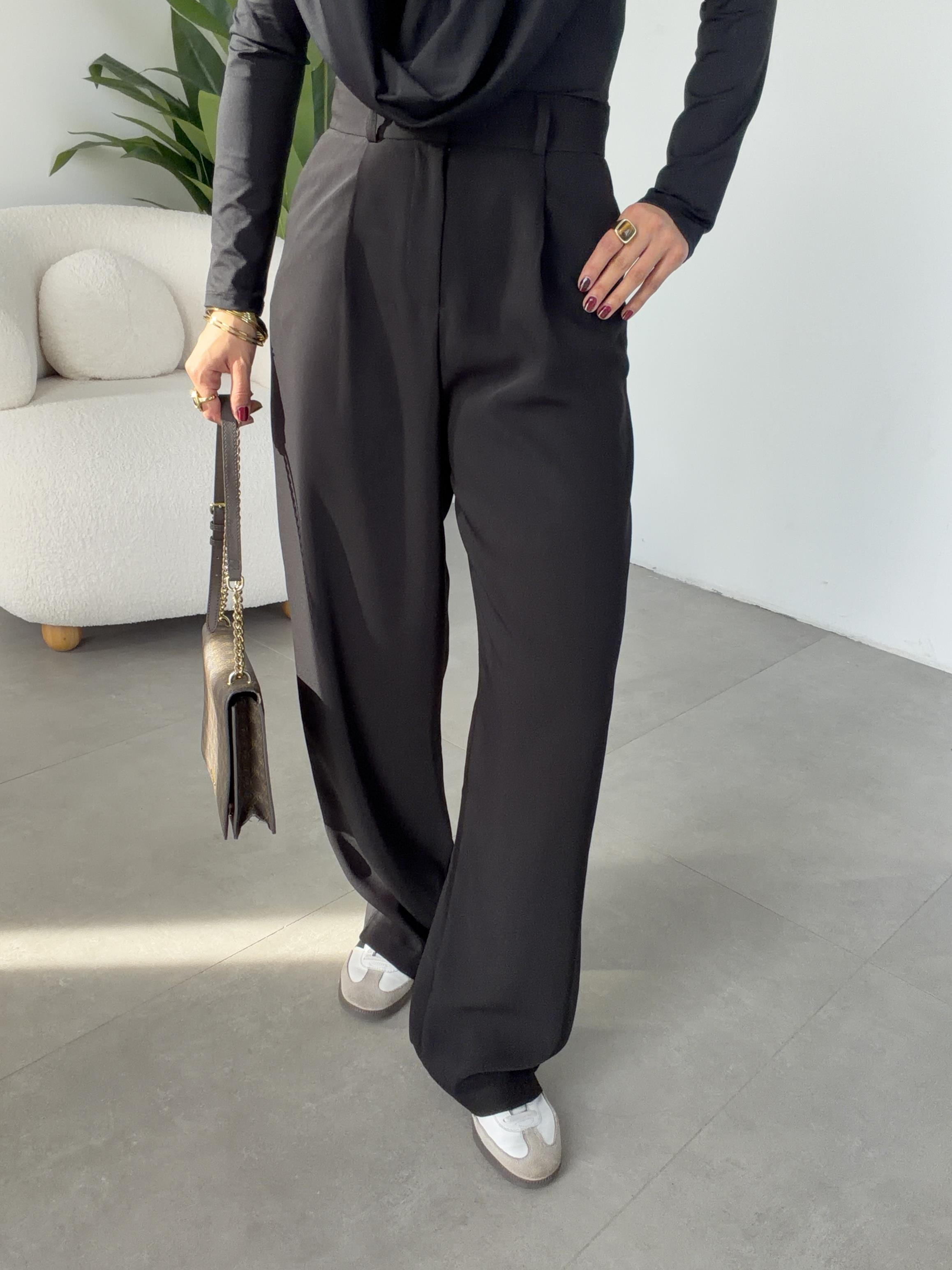 Siyah Premium Extra Yüksek Bel Palazzo Pantolon