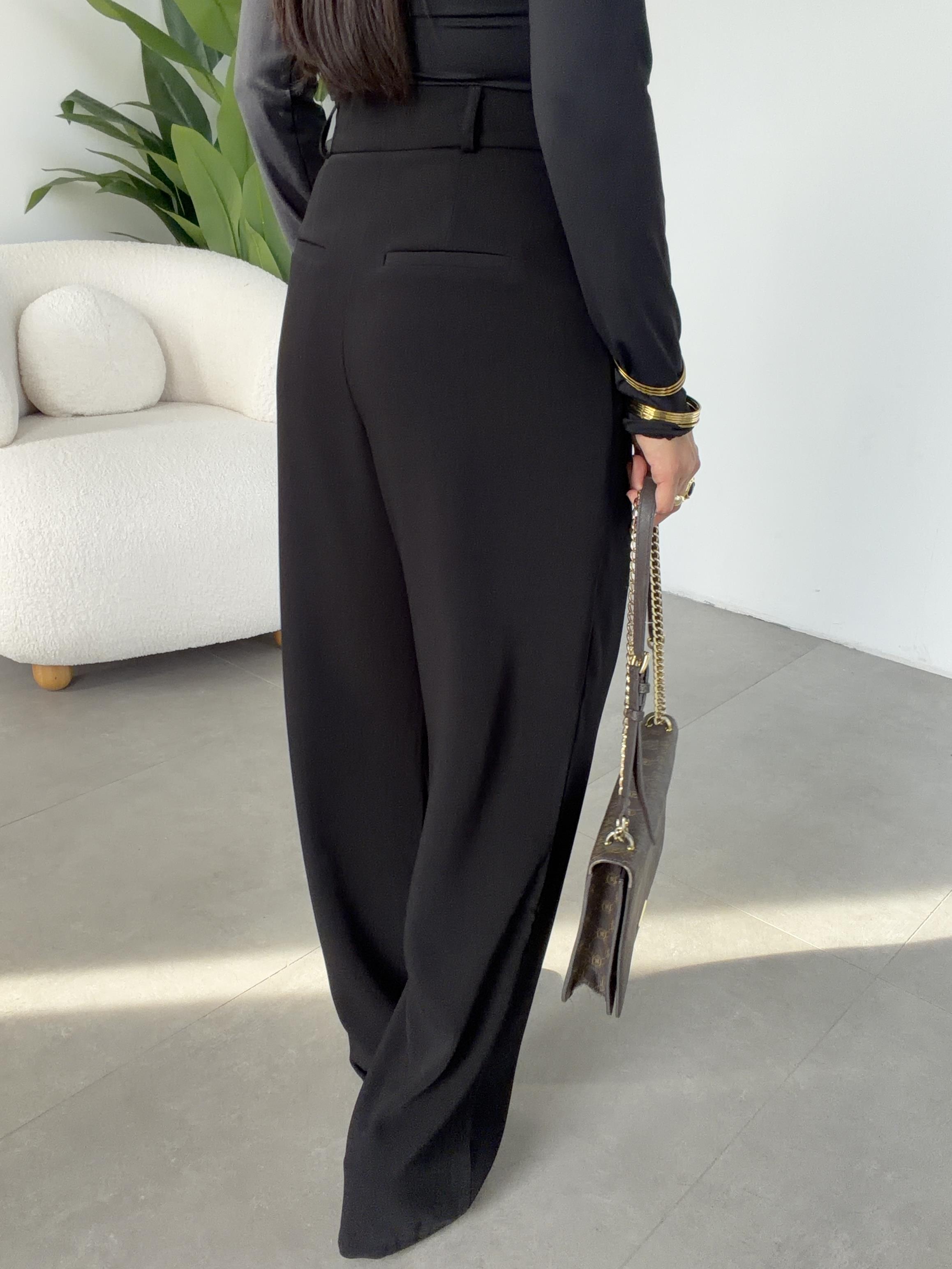 Siyah Premium Extra Yüksek Bel Palazzo Pantolon